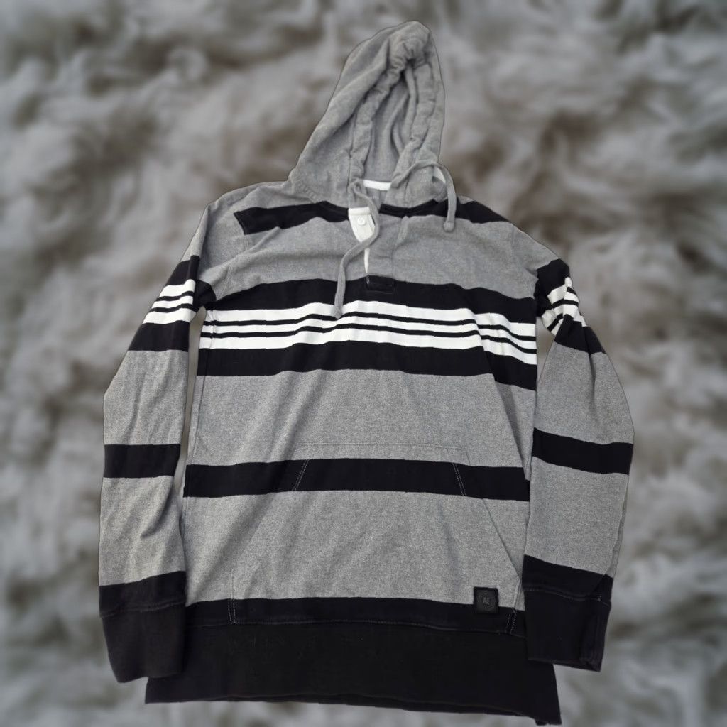 American Eagle Outfitters American Eagle Hoodie Men S Gray Black White Striped 1/4 Button Multicolor Cotton Pullover Long Sleeve Regular Size Size US S / EU 44-46 / 1 - 1 Thumbnail