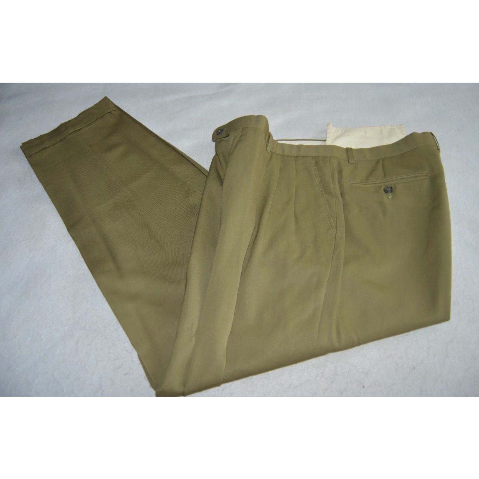 Vintage VINTAGE Greg Peters Green 100% Wool Pleated Dress Pants Mens Classic Fit Waist 36 Inseam 33 Front Zip Zipper Cuffed Solid Pattern Dress Pants Mens Size US 38 / EU 54 - 2 Thumbnail