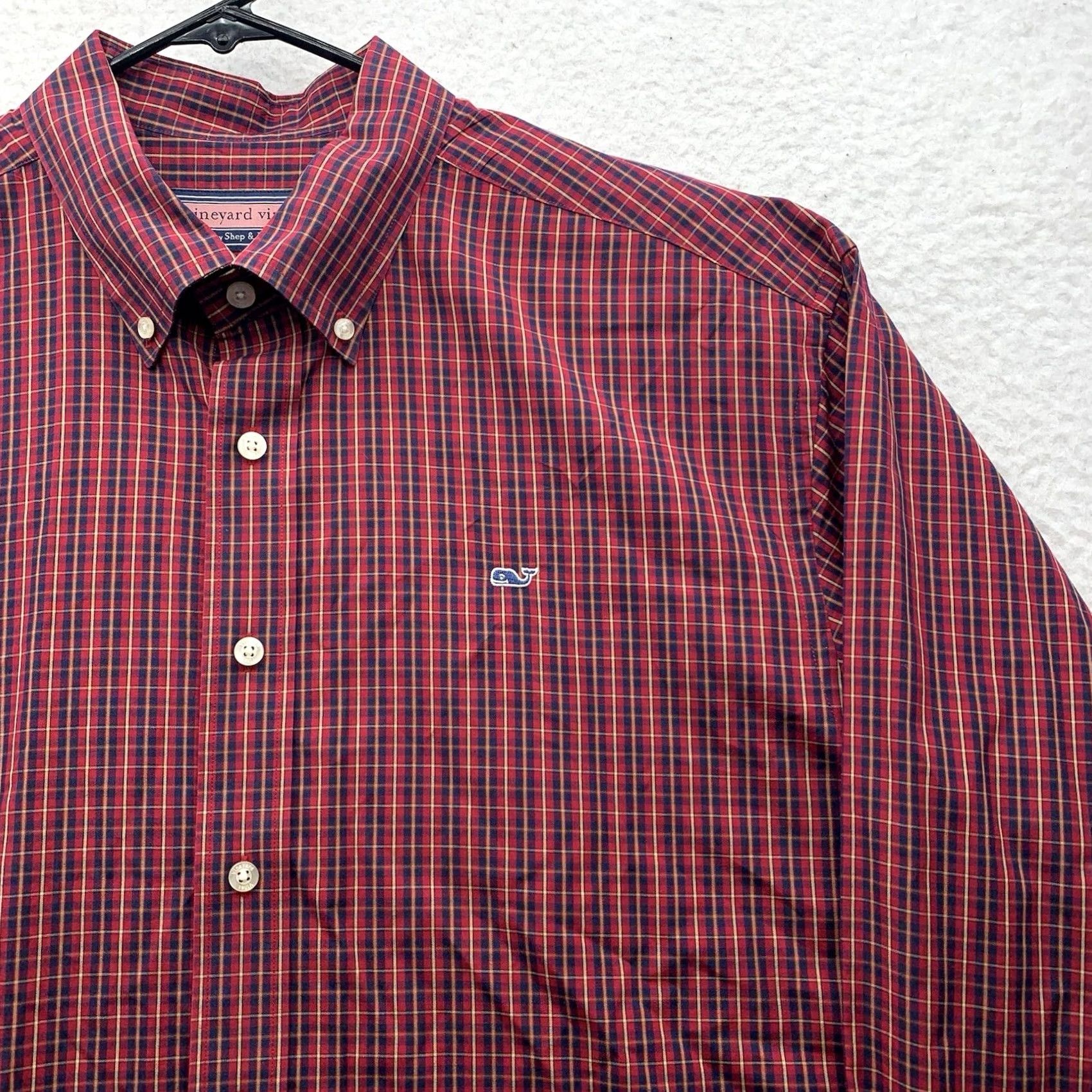 Vineyard Vines Vineyard Vines Whale Shirt Mens Large Red Blue Yellow Plaid Preppy Relaxed Fit Size US L / EU 52-54 / 3 - 3 Thumbnail
