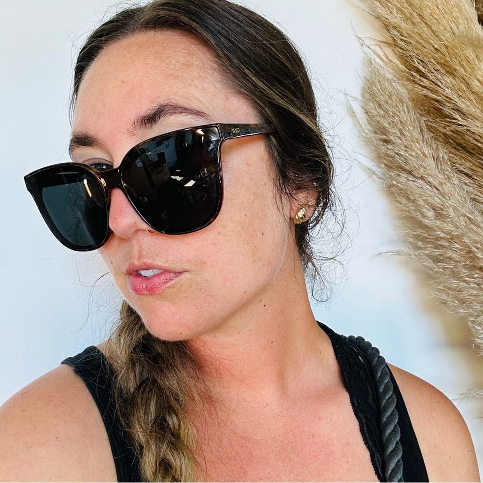 Nordstrom NEW Oversized Square Black Tortoiseshell Plastic Sunglasses Size ONE SIZE - 11 Thumbnail