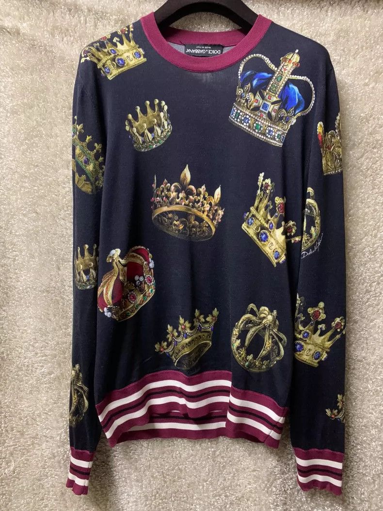 Dolce & Gabbana Dolce Gabbana Men's Crown Print Long Sleeve T-Shirt Size US M / EU 48-50 / 2 - 1 Thumbnail