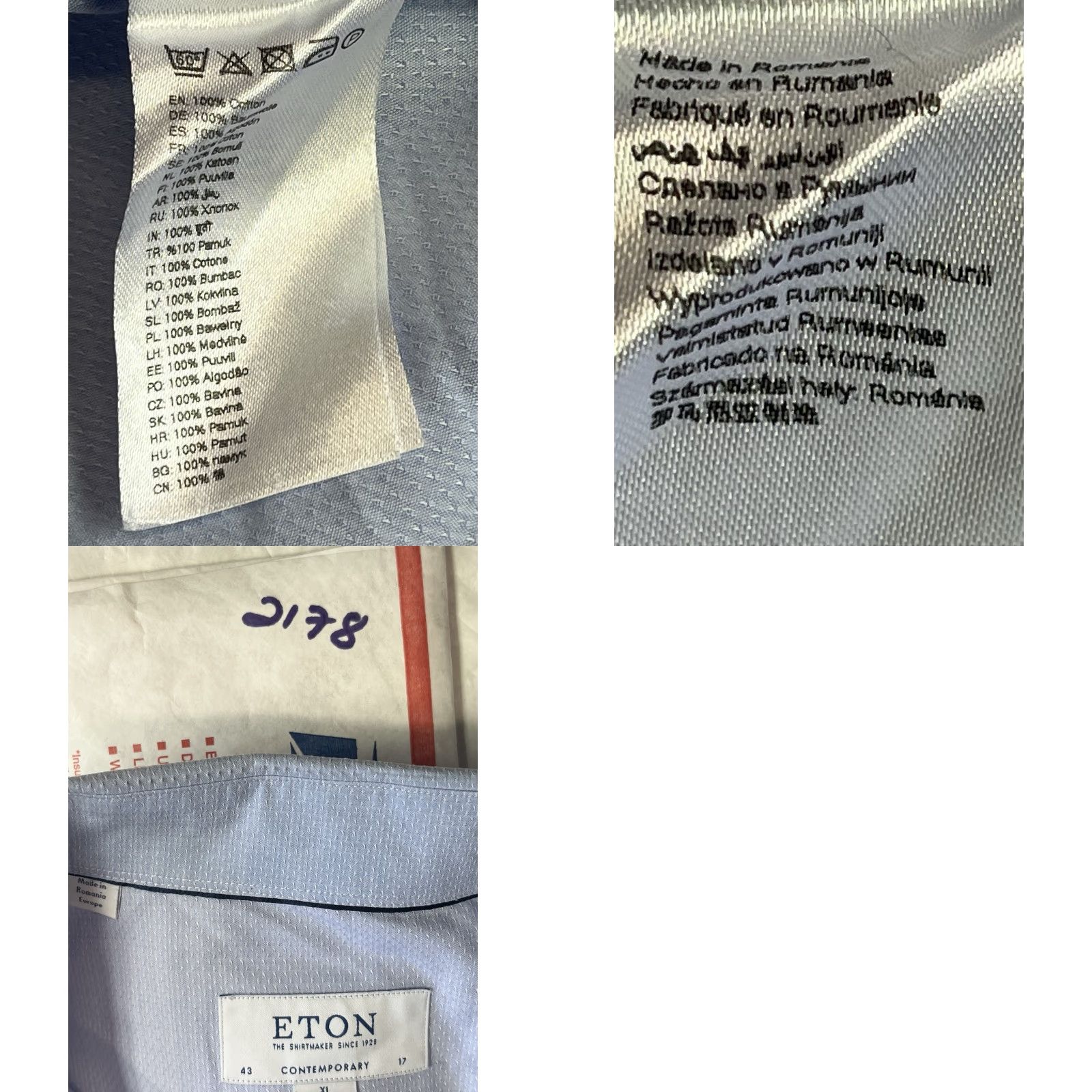Eton Etón Shirt Mens XL Blue Long Sleeve Cotton Dress Shirt Business Casual Size 46R - 8 Thumbnail