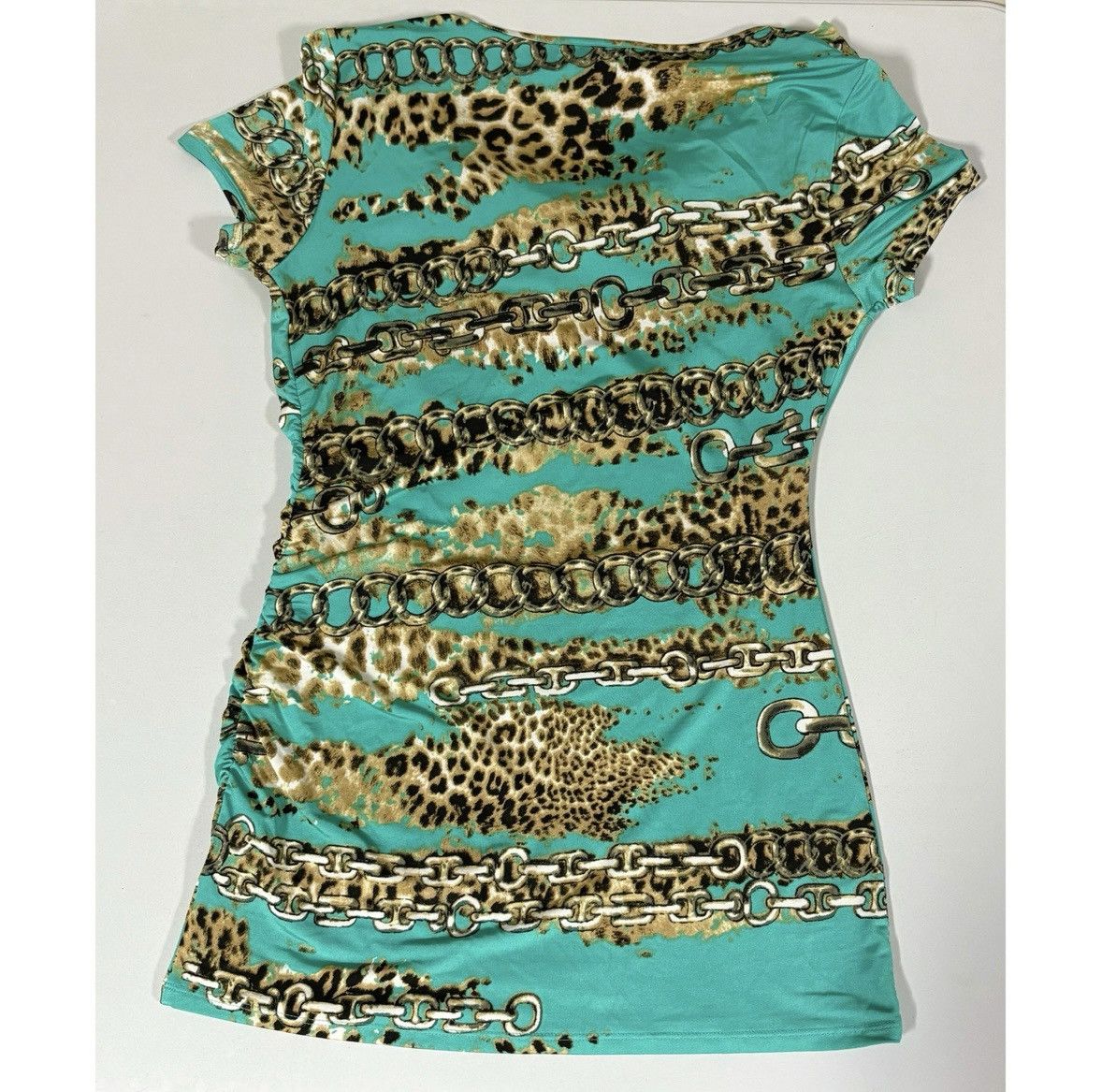 Carmina Teal Leopard Cheetah Gold Chainlink Shirt Top Blouse XS 🐆✨ Size XS / US 0-2 / IT 36-38 - 3 Thumbnail
