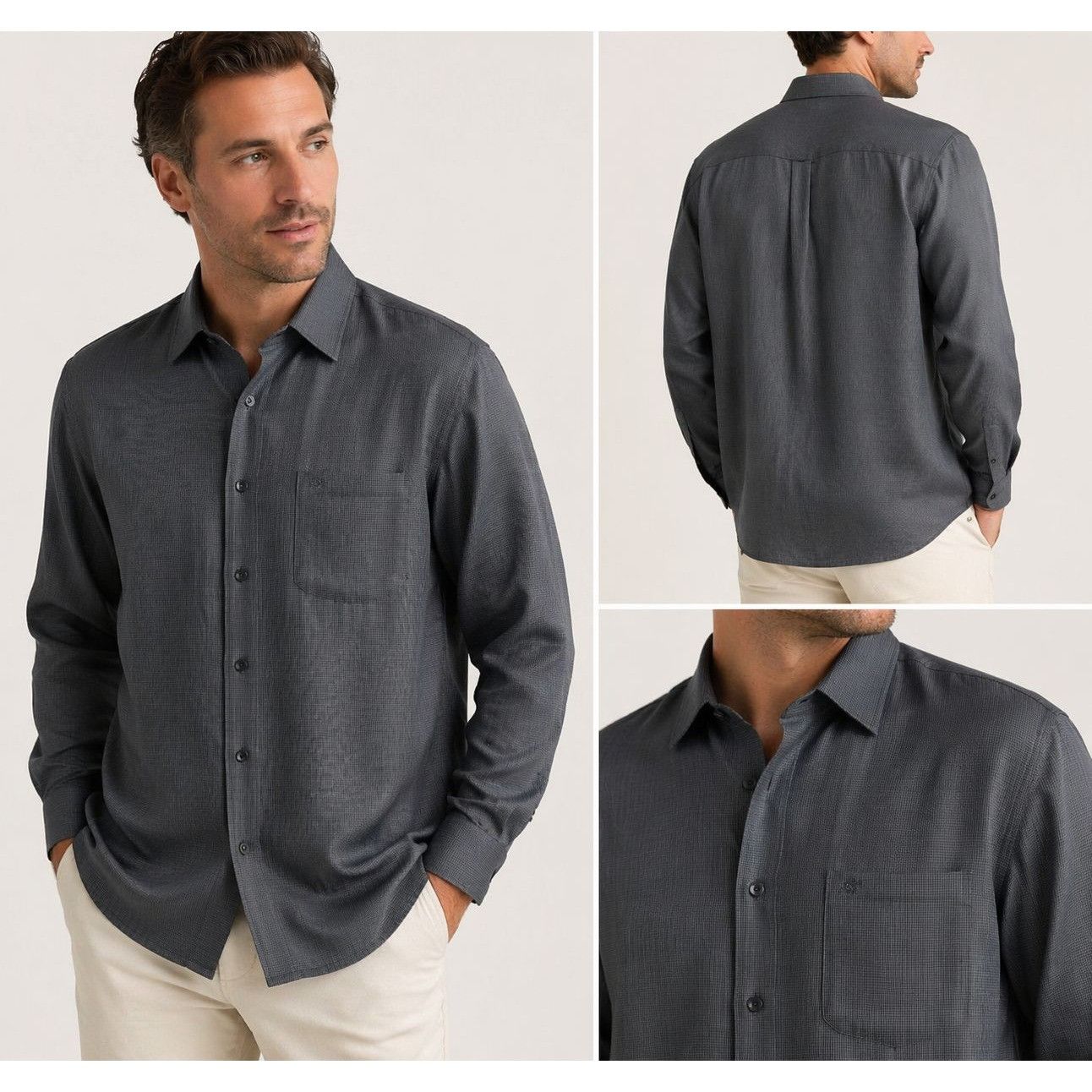 Tommy Bahama Tommy Bahama 100% Silk Shirt Mens L Gray Check Button Up Lux Size US L / EU 52-54 / 3 - 1 Thumbnail