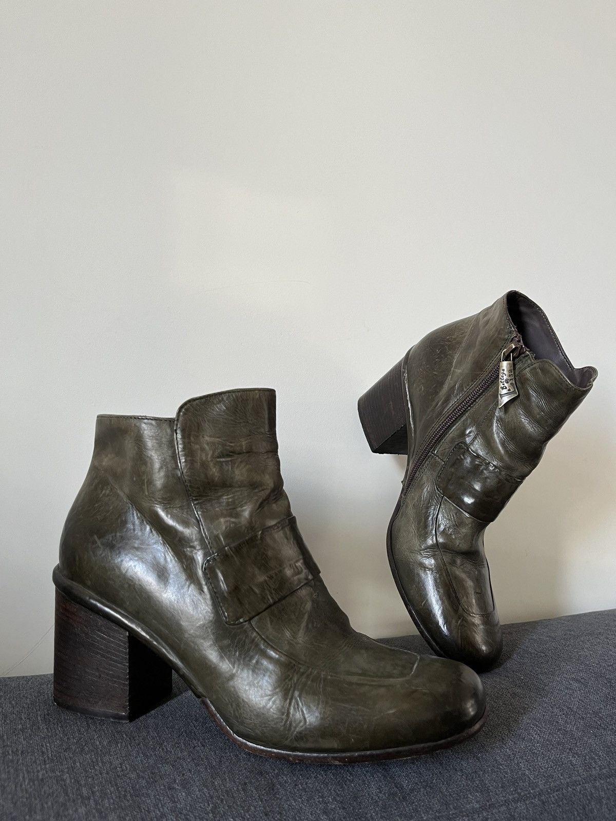 A.S.98 La Bottega di Lisa Ancle Avant Garde Green Leather Boots Size US 9 / IT 39 - 8 Thumbnail