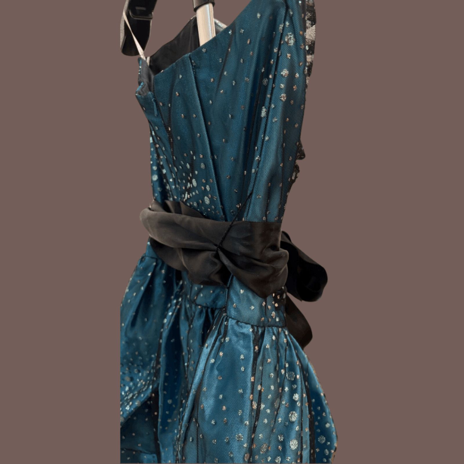 Jessica McClintock VTG Prom Dress | Gunne Sax Glitter Teal | Y2K Glamcore Size XS / US 0-2 / IT 36-38 - 3 Thumbnail