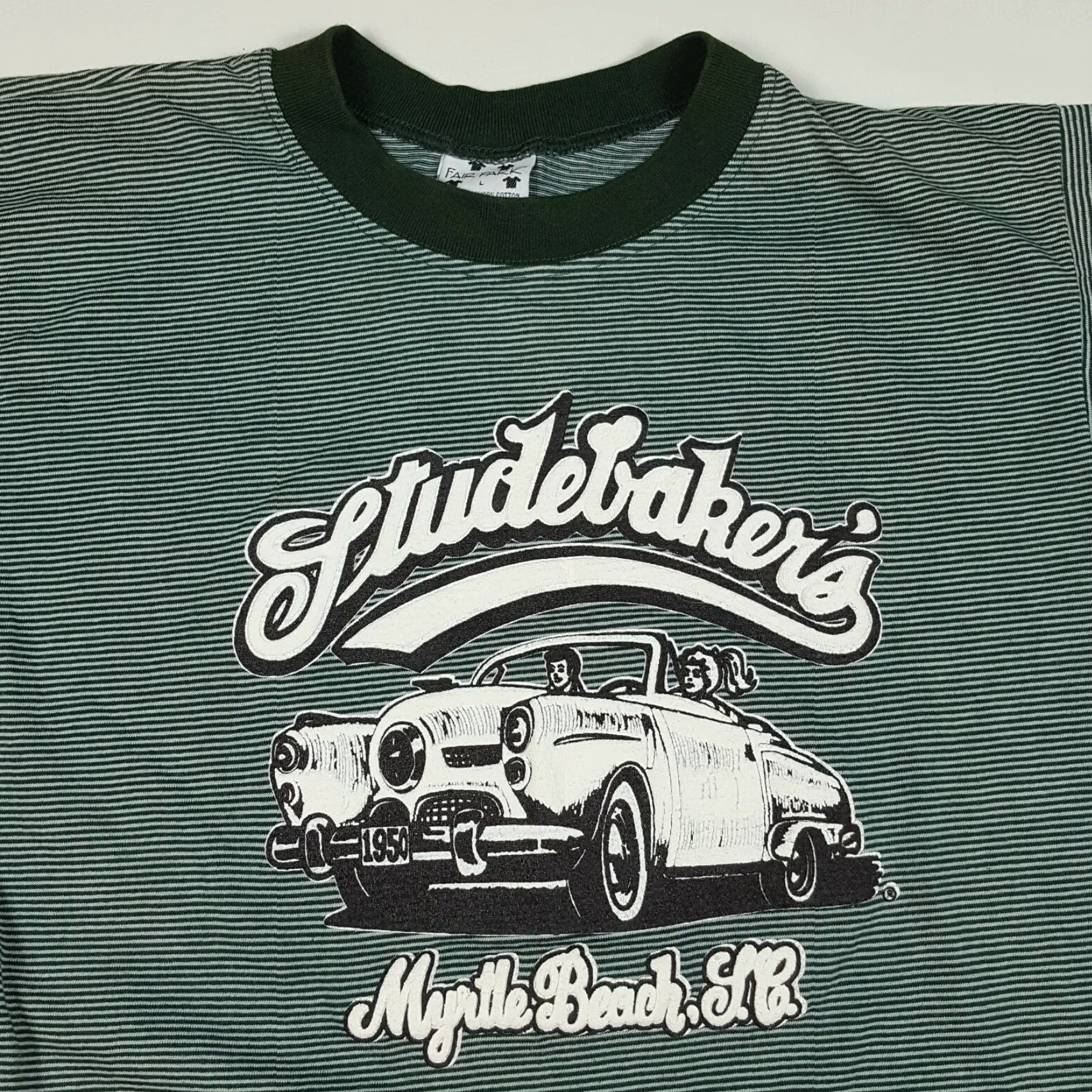 Vintage VTG Studebakers Nightclub Myrtle Beach 90s Green Striped T Shirt Men's Size L Car Retro Nightclub T-Shirt Size US L / EU 52-54 / 3 - 2 Thumbnail