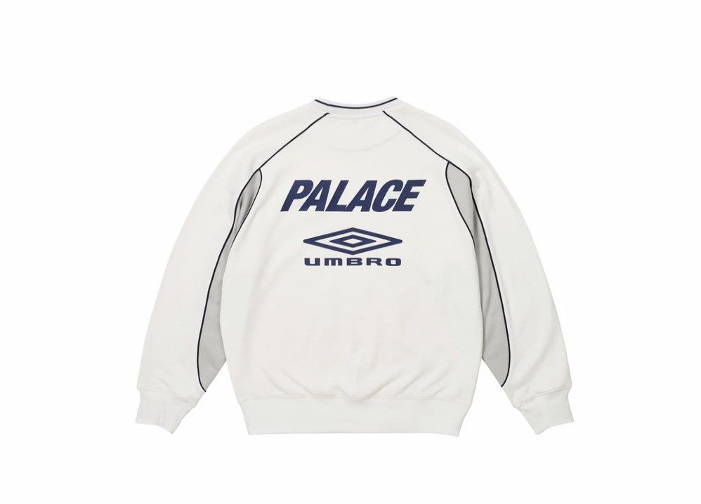 Palace Palace Umbro White Grey Warm Up Crewneck Sweater | Grailed