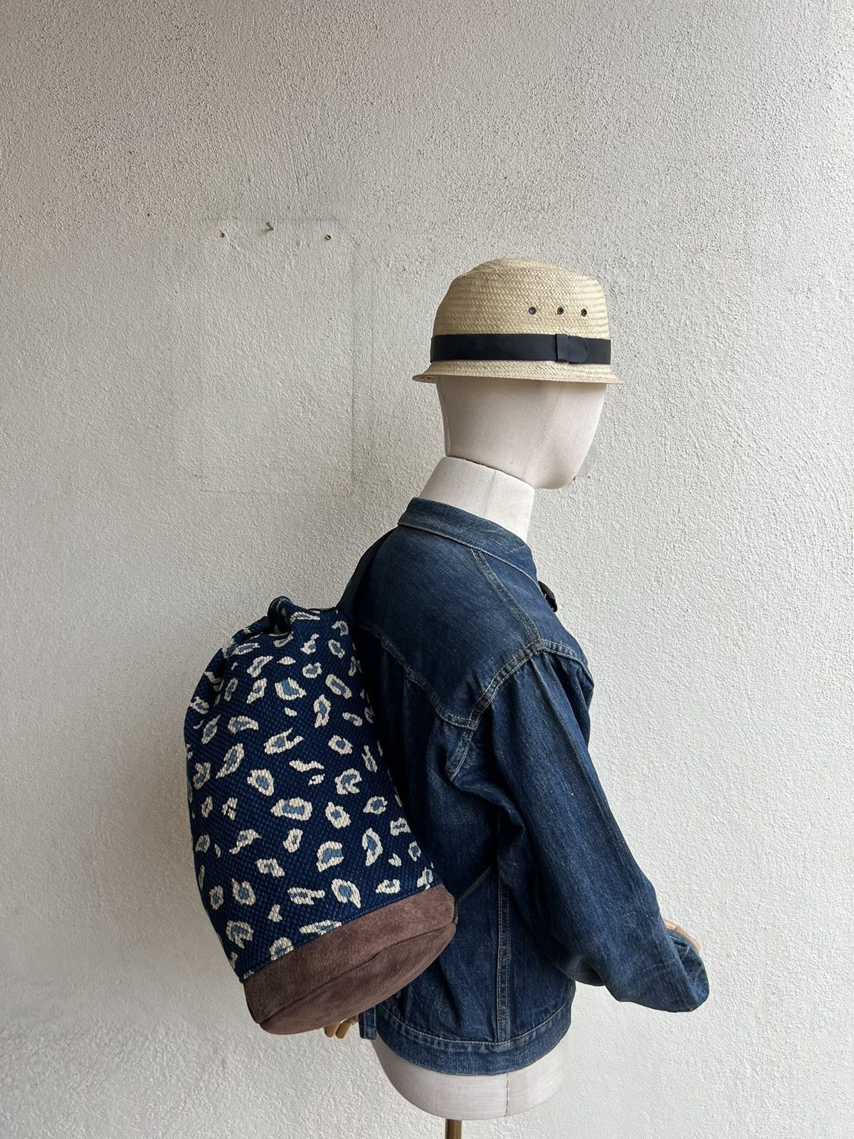 Indigo RARE! Vintage Japan Indigo Sashiko Kendo Suede Leather Bag Size ONE SIZE - 20 Thumbnail