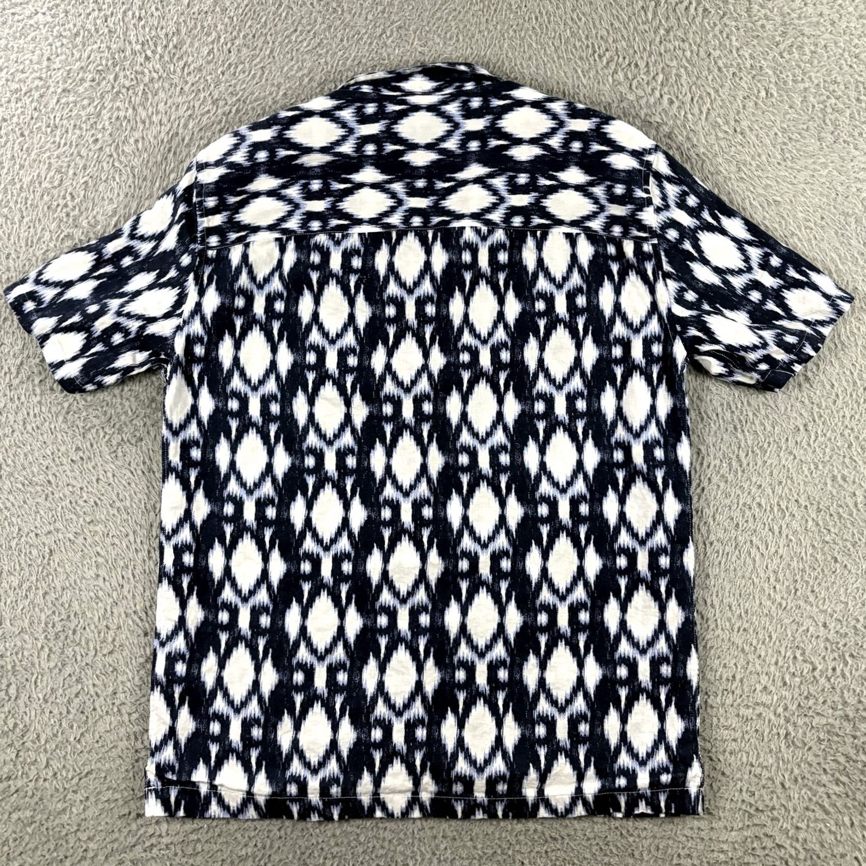 Gap GAP Shirt XS Blue White Ikat Print Linen Cotton Button Up Summer Mens Short Sleeve Size US XS / EU 42 / 0 - 5 Thumbnail