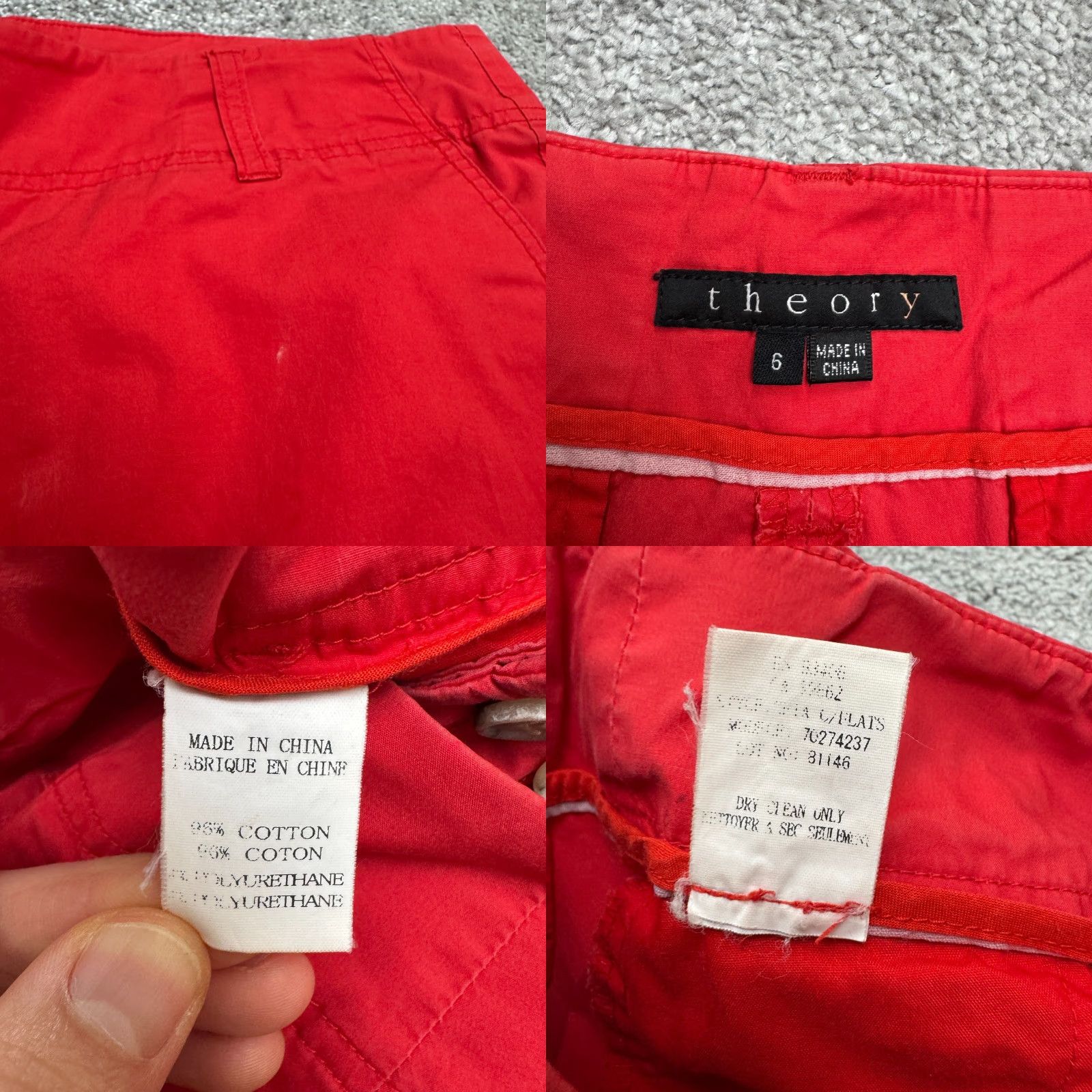 Banana Republic VINTAGE? No — Theory Wide Leg Cropped Chino Pants Womens 6 Red Mid Rise Cotton Trouser 32x23.5 Size 28" / US 6 / IT 42 - 8 Thumbnail