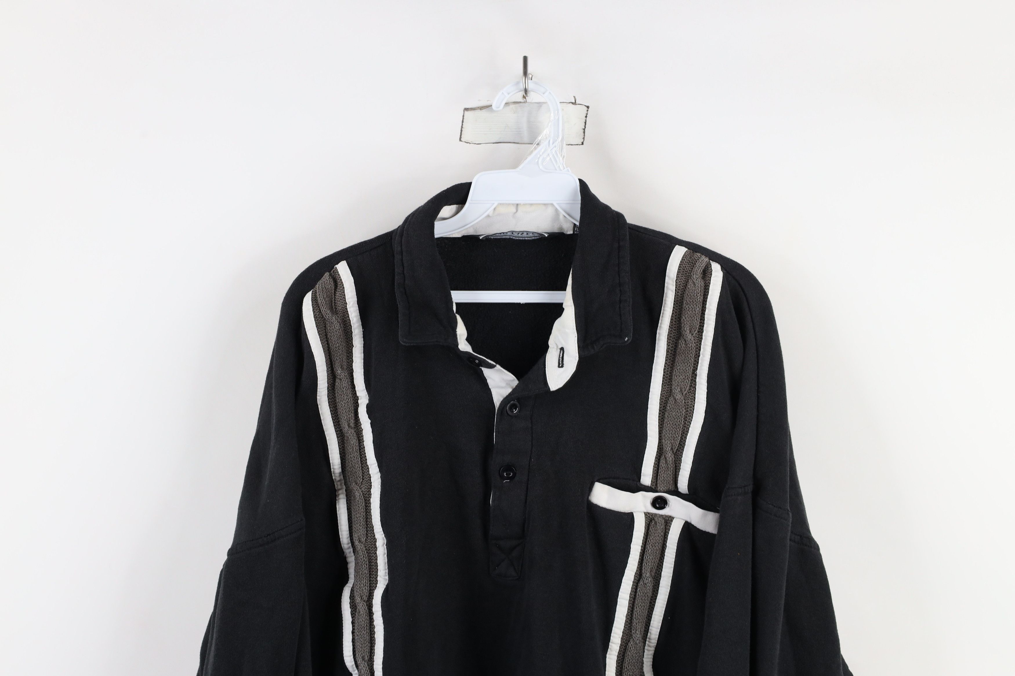 Vintage Vintage 90s Streetwear Block Cable Knit Collared Sweatshirt Size US XL / EU 56 / 4 - 2 Thumbnail