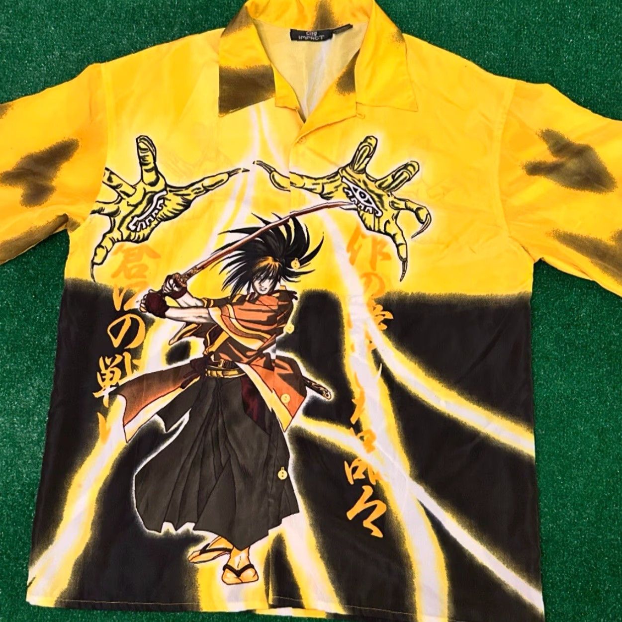 Vintage VINTAGE Samurai Anime City Impact VTG Button-Up Shirt Mens L Yellow Short Sleeve 90s Y2K Grunge Punk All Over Print Size US L / EU 52-54 / 3 - 2 Thumbnail