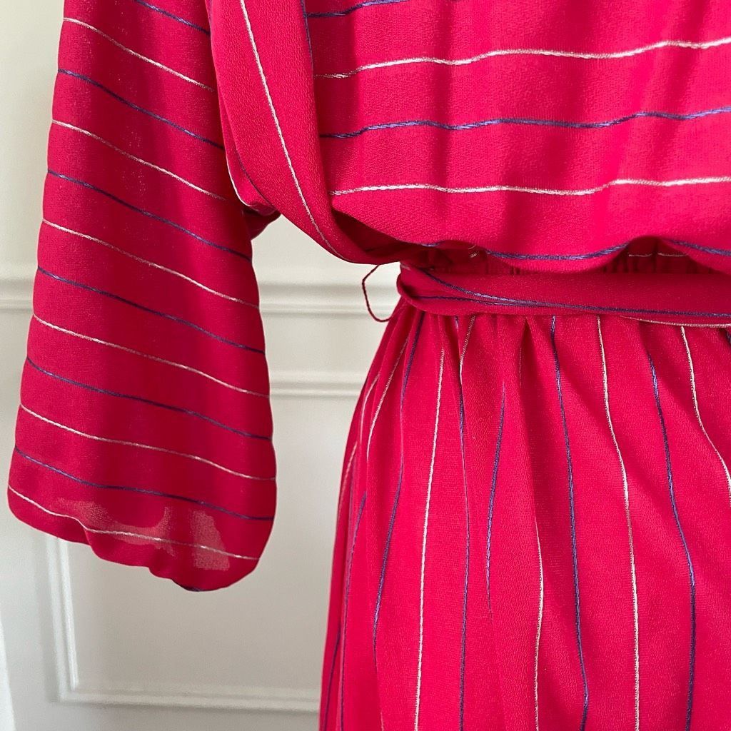 Vintage Vintage 80s Blouson Style Red Dress Mixed Direction Stripe S Size S / US 4 / IT 40 - 4 Thumbnail