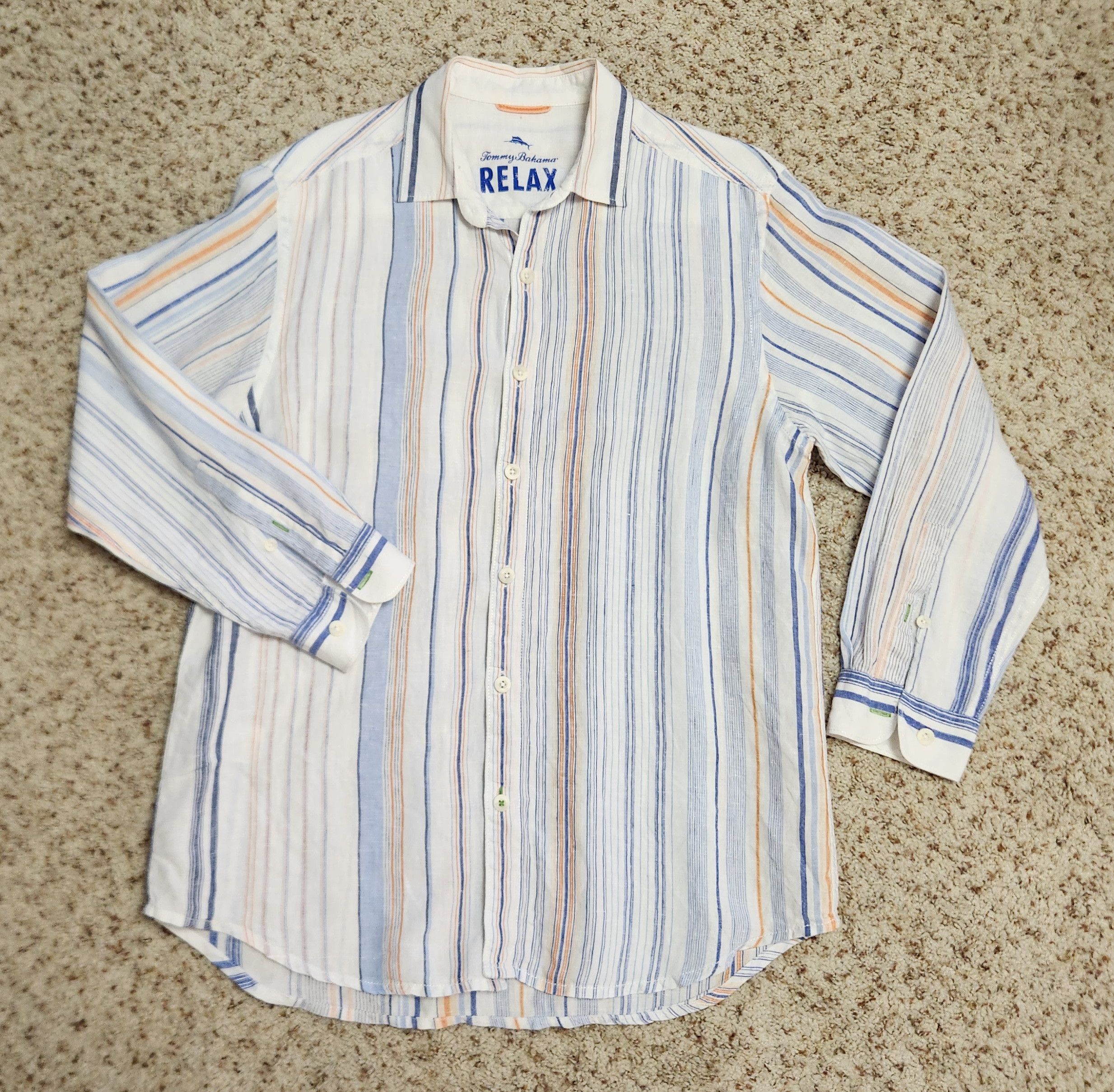 Tommy Bahama Tommy Bahama shirt M 100% linen white blue orange stripe Size US M / EU 48-50 / 2 - 9 Thumbnail