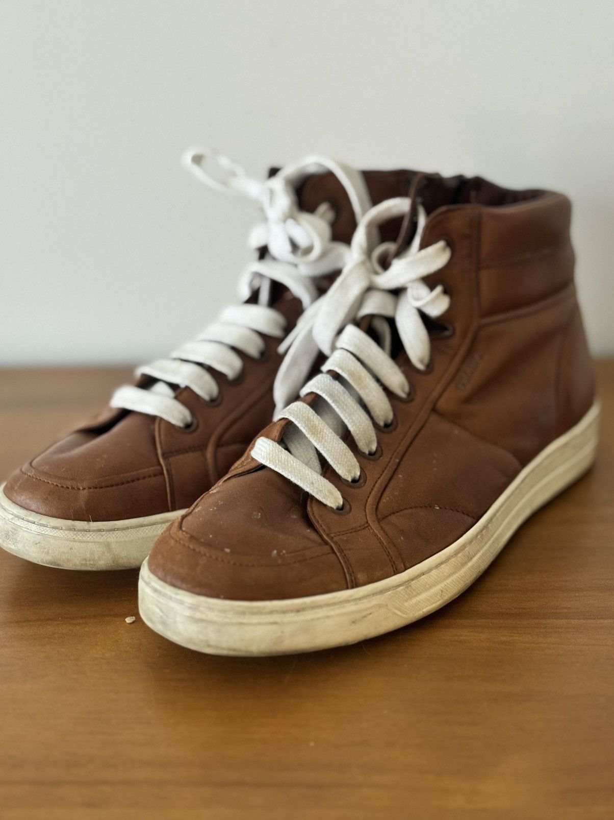 Prada Prada Brown Leather High-Top Sneakers Size US 8.5 / EU 41-42 - 1 Thumbnail