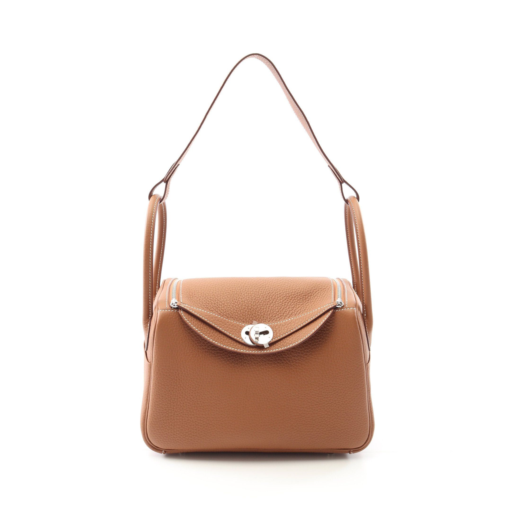 Hermes Lindy 26 Gold Shoulder Bag Clemence Leather Light Brown Silver Hardware K Stamp, Women's