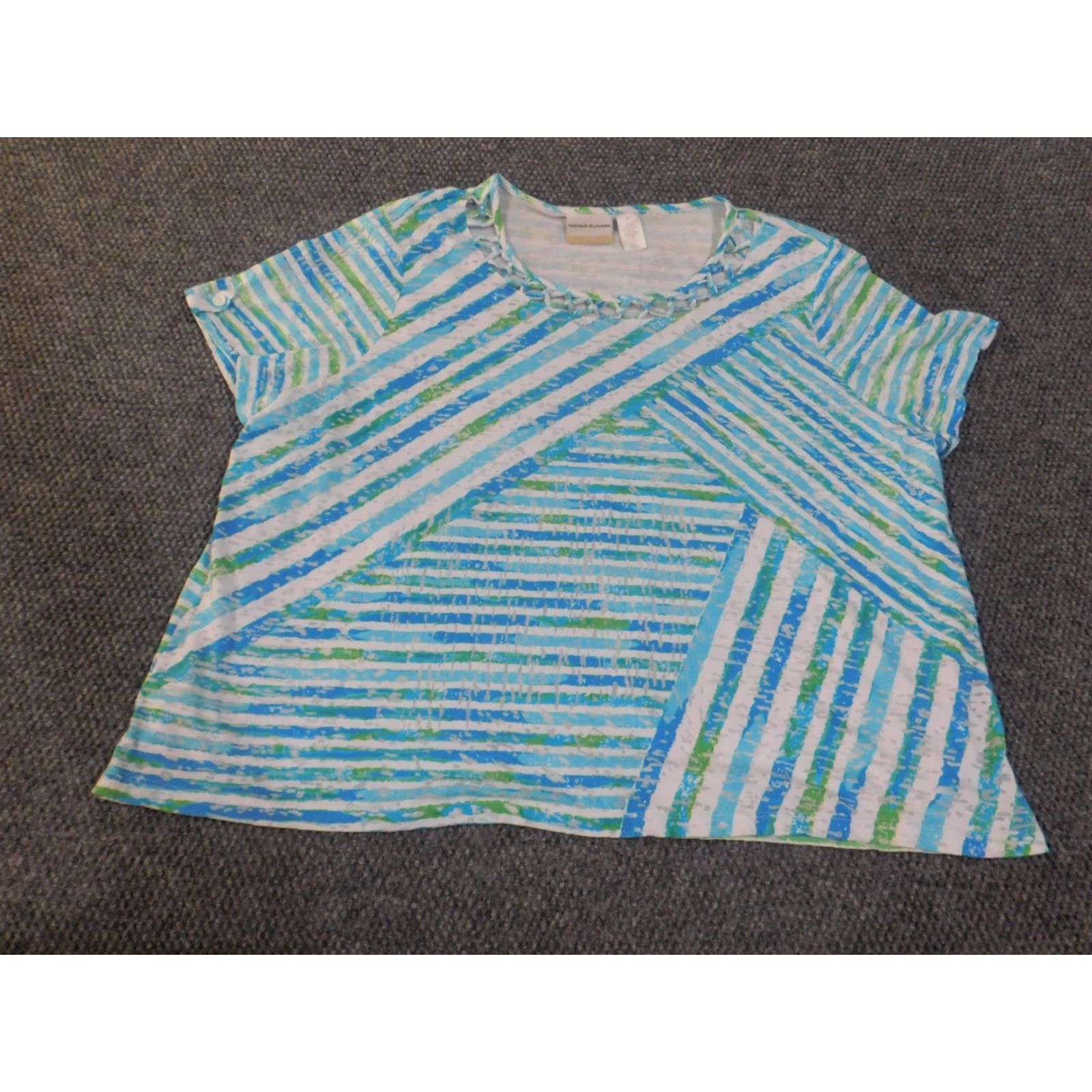 Vintage Alfred Dunner Blouse Shirt 3X Women Blue Geometric Short Sleeve Pullover Stretch Casual Lace Geometric Pattern Basic Classic Vintage: No Size XXL / US 16-18 / IT 52-54 - 4 Thumbnail