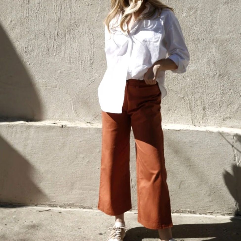 Vintage VINTAGE ABLE Francis Wide Leg Crop Pant Terracotta Orange 8 Women Pants Wide-Leg Cropped Fall Spring Summer High Rise Cotton Womens 8 Size 30" / US 8 / IT 44 - 6 Thumbnail