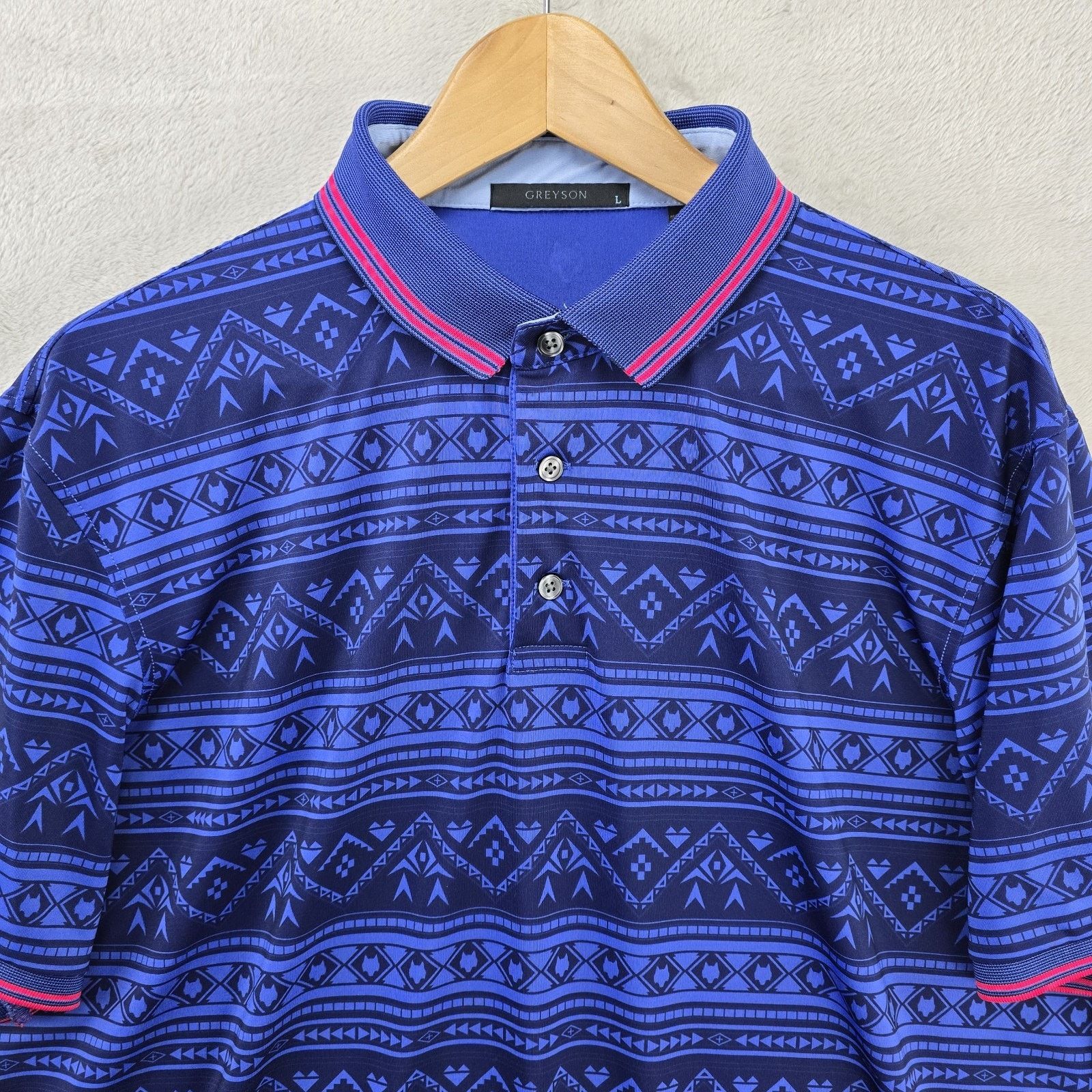 Other Greyson Polo Shirt Large Blue Geometric AOP Performance Golf Size US L / EU 52-54 / 3 - 2 Thumbnail
