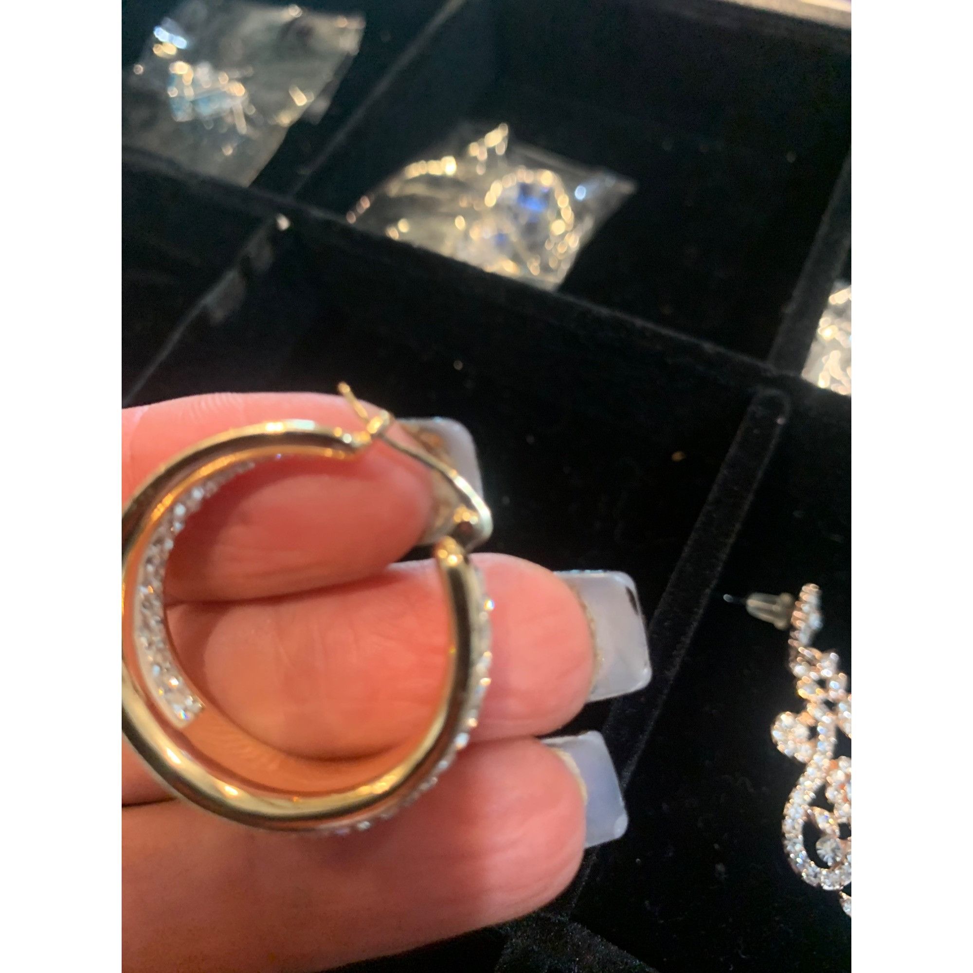 Other Gold-Tone Hoop Earrings With Clear Rhinestones & Clip Closur Size ONE SIZE - 3 Thumbnail