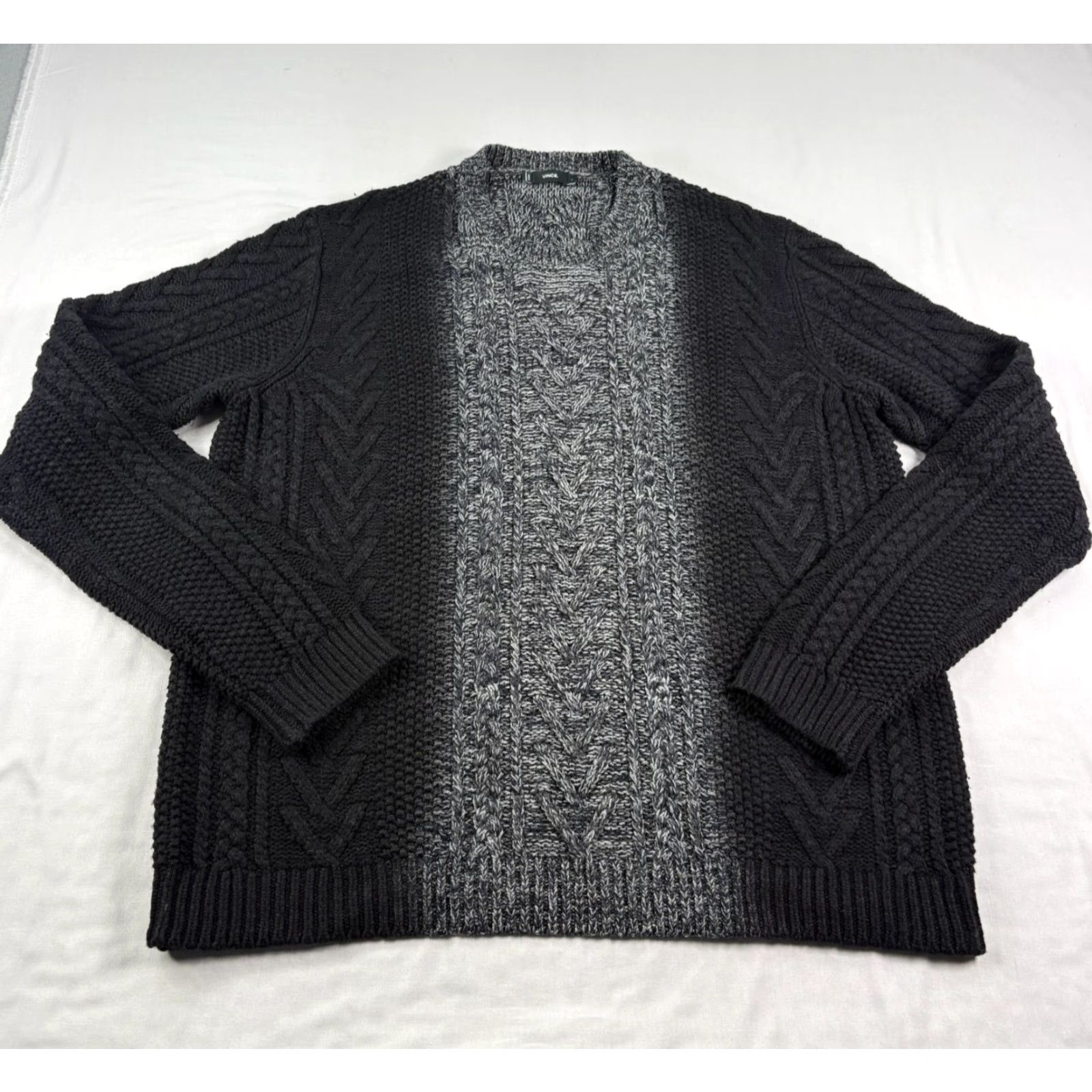 Vince Vince Sweater Mens Large Black Cray Cable Knit Wool Cashmere Blend Pullover Size US L / EU 52-54 / 3 - 2 Thumbnail