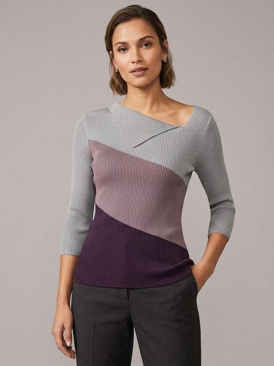 Other Purple Gray Pleated Springy Stretchy Long Sleeve Top - S Size S / US 4 / IT 40 - 1 Thumbnail