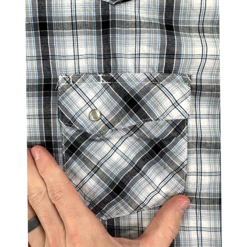 Wrangler Wrangler Wrancher Western Shirt Mens 3X Big Grey Plaid Pearl Snap Cowboy Short Sleeve Shirt Size US XXL / EU 58 / 5 - 4 Thumbnail