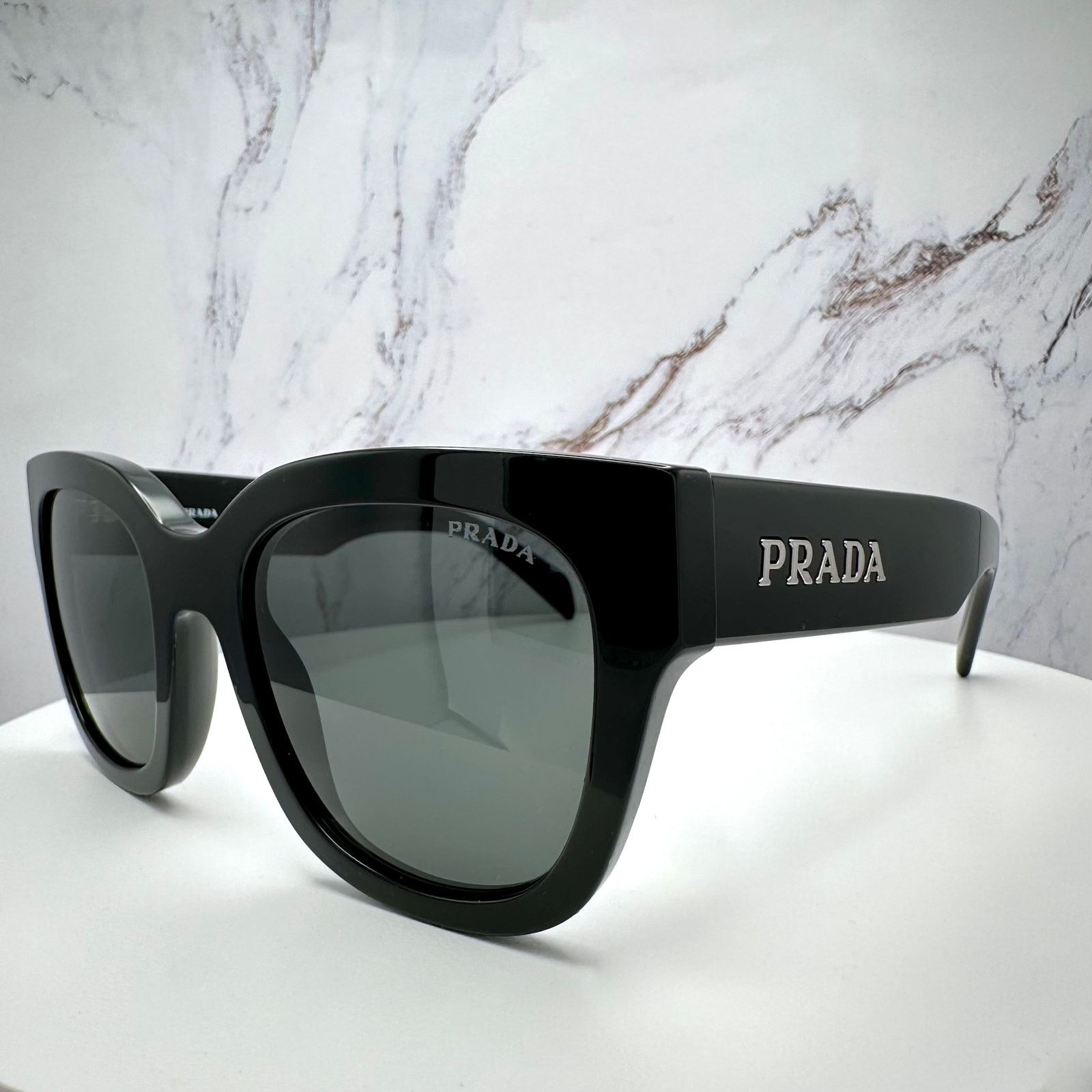 Prada New PRADA Sunglasses Black Square Acetate Grey Lens Size ONE SIZE - 10 Thumbnail