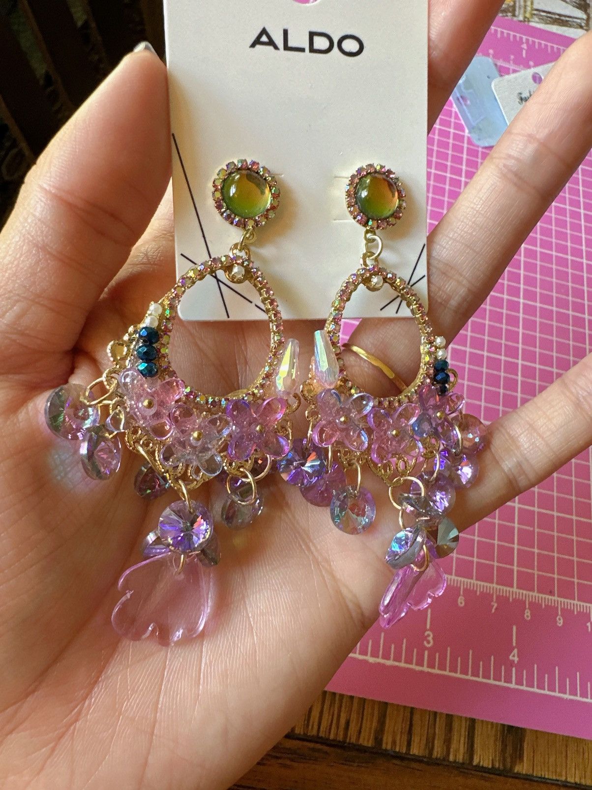 Aldo Aldo earrings transparent multicolor crystals flower paved Size ONE SIZE - 5 Thumbnail