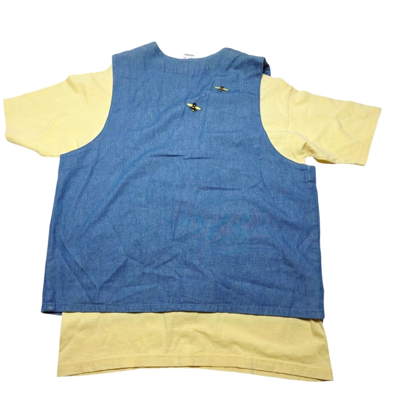 Anvil VINTAGE Bee Women’s T-Shirt Denim Vest Combo Small/Medium Yellow Blue 90's T-Shirt Women’s Size M / US 6-8 / IT 42-44 - 2 Thumbnail