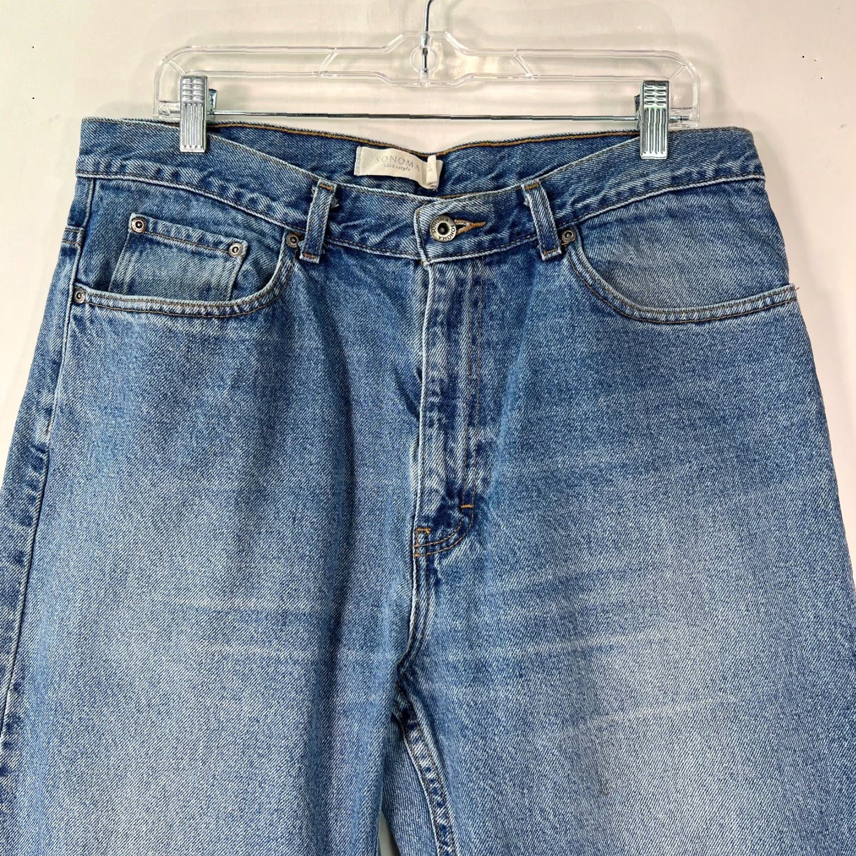 Denime Sonoma Life + Style Mens Stretch Medium Wash Casual Blue Denim Jeans Size 36X32 Jeans Men's Regular Blue 5-Pocket Design Baggy Size US 34 / EU 50 - 3 Thumbnail