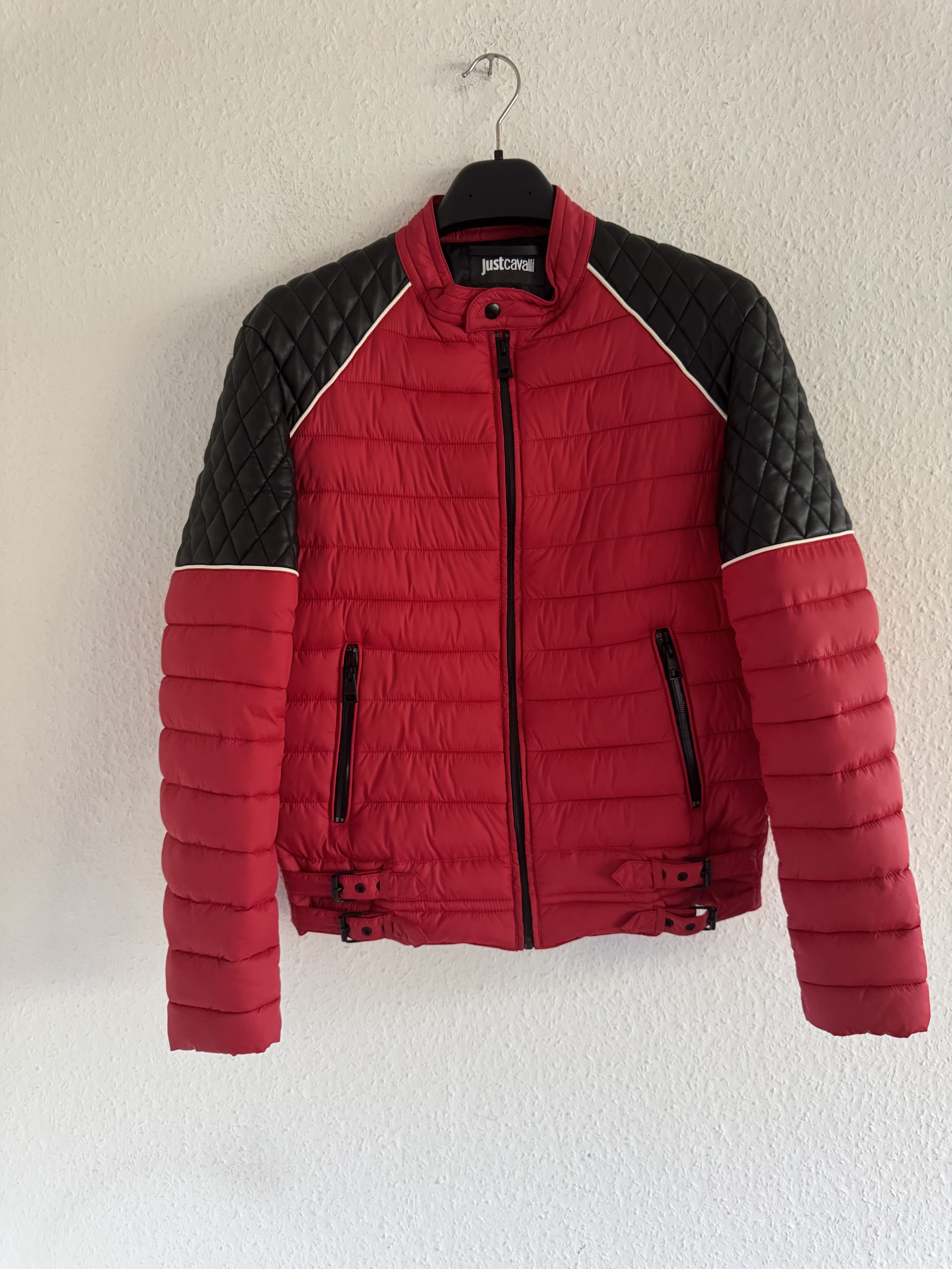 Just Cavalli Quilted Biker Down Jacket With Leather Shoulders Size US M / EU 48-50 / 2 - 1 Thumbnail