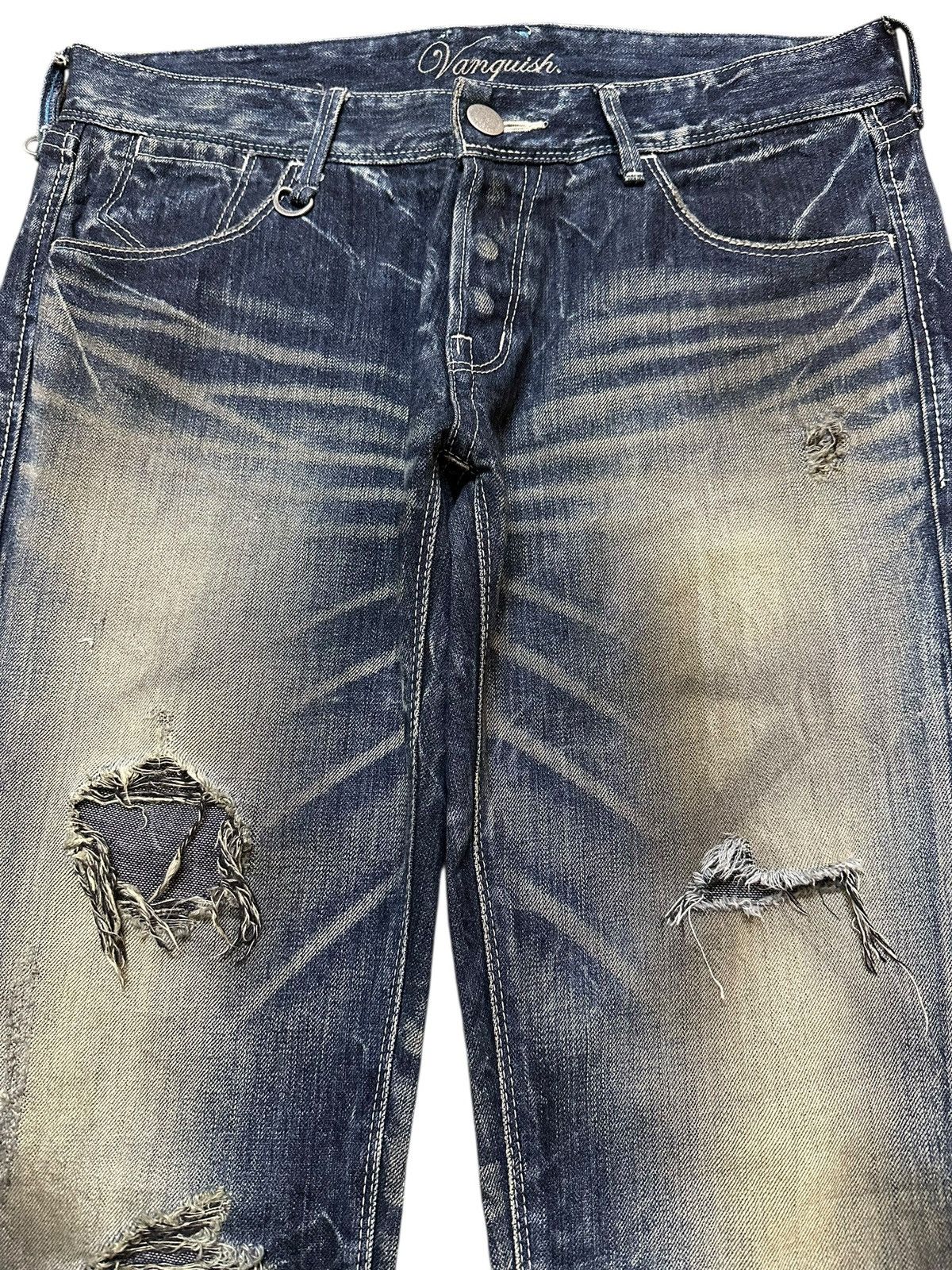 Japanese Brand Vintage Japan Vanquish Faded Wash Thunder Distress Flare Size US 34 / EU 50 - 3 Thumbnail