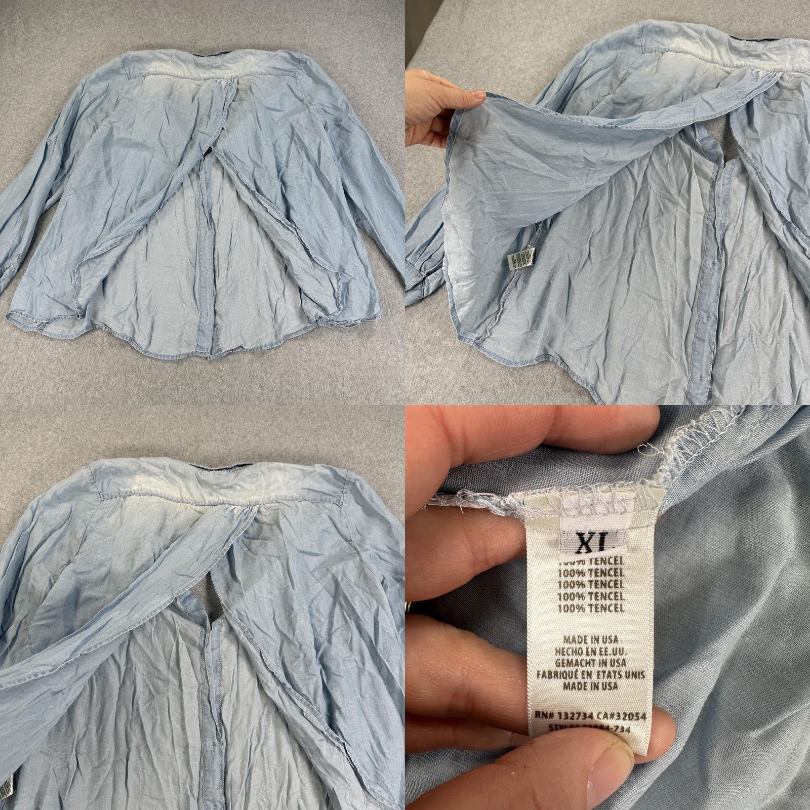 CLOT Cloth & Stone Shirt Womens XL Blue Tencel Chambray Button Front Split Back USA Size XL / US 12-14 / IT 48-50 - 8 Thumbnail