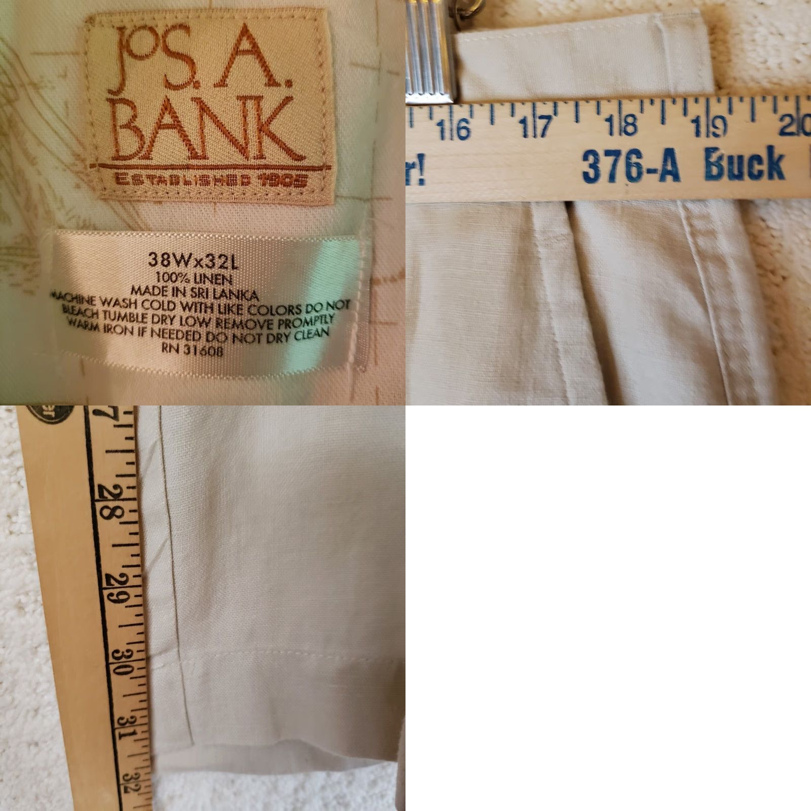 Jos. A. Bank JOS A BANK MEN Pants Beige 100% Linen 38W x 32L Dress Mens Size 38 Inseam 32 Beig e 100% Linen Dress Pants Mens Size US 38 / EU 54 - 9 Thumbnail
