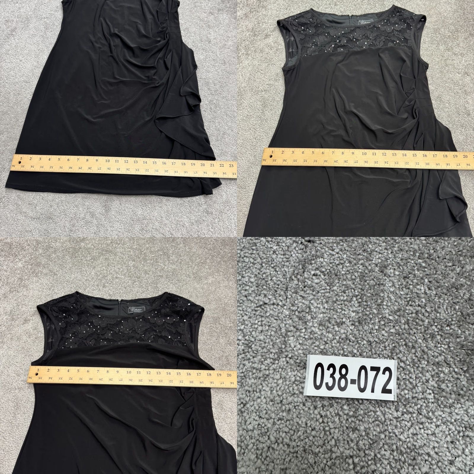 Vintage Dressbarn Lace Sequin Sheath Dress Womens 14 Black Ruched Cascade Ruffles Party Dressbarn Size XL / US 12-14 / IT 48-50 - 9 Thumbnail