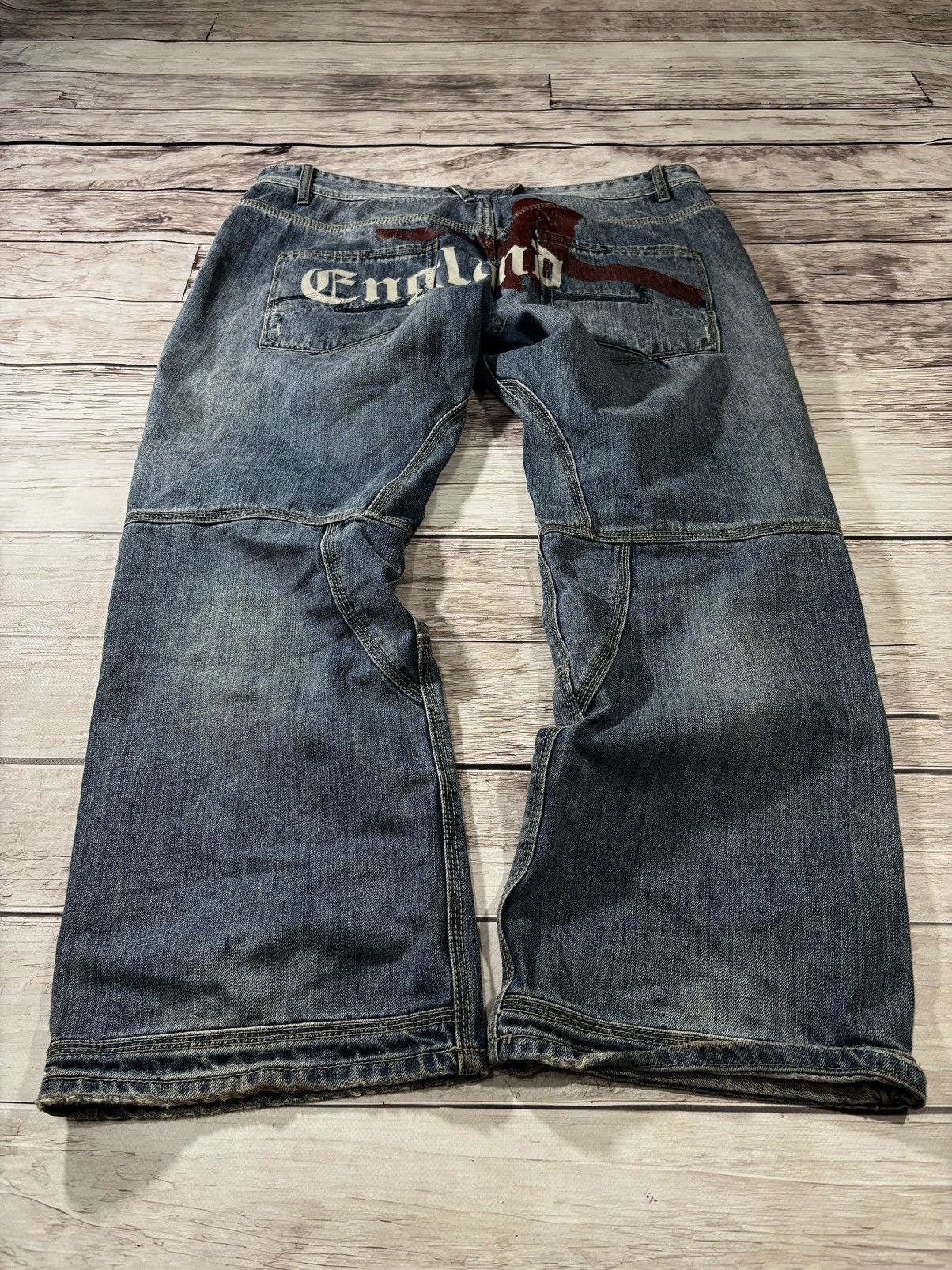 Japanese Brand Vintage Baggy Rap sk8 Jnco Style Washed ENGLAND Jeans y2k Size US 34 / EU 50 - 2 Thumbnail