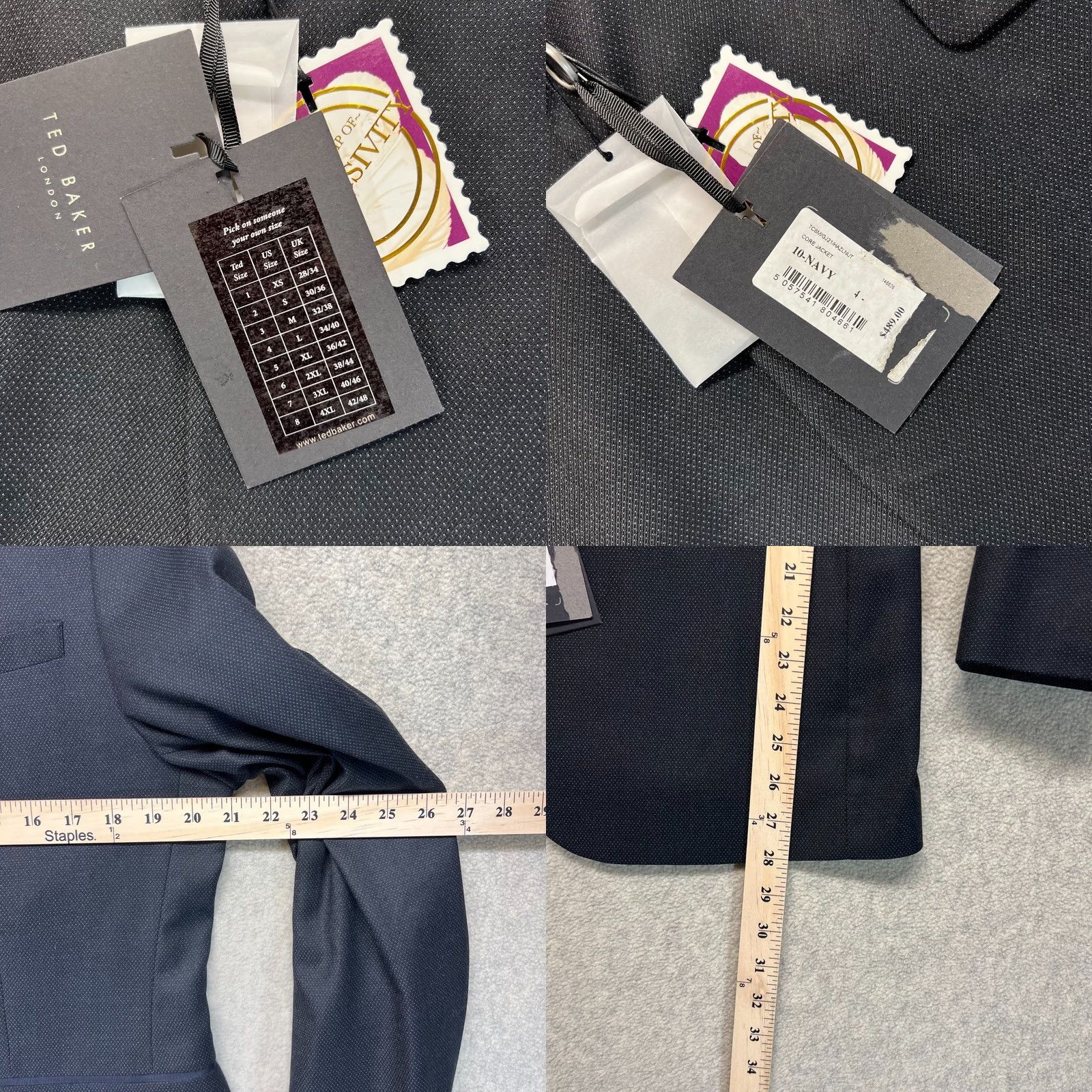 Ted Baker NWT Ted Baker Mens Blazer L Navy Blue Solid Classic Single Breasted Two-Button Tuxedo Size 42R - 8 Thumbnail