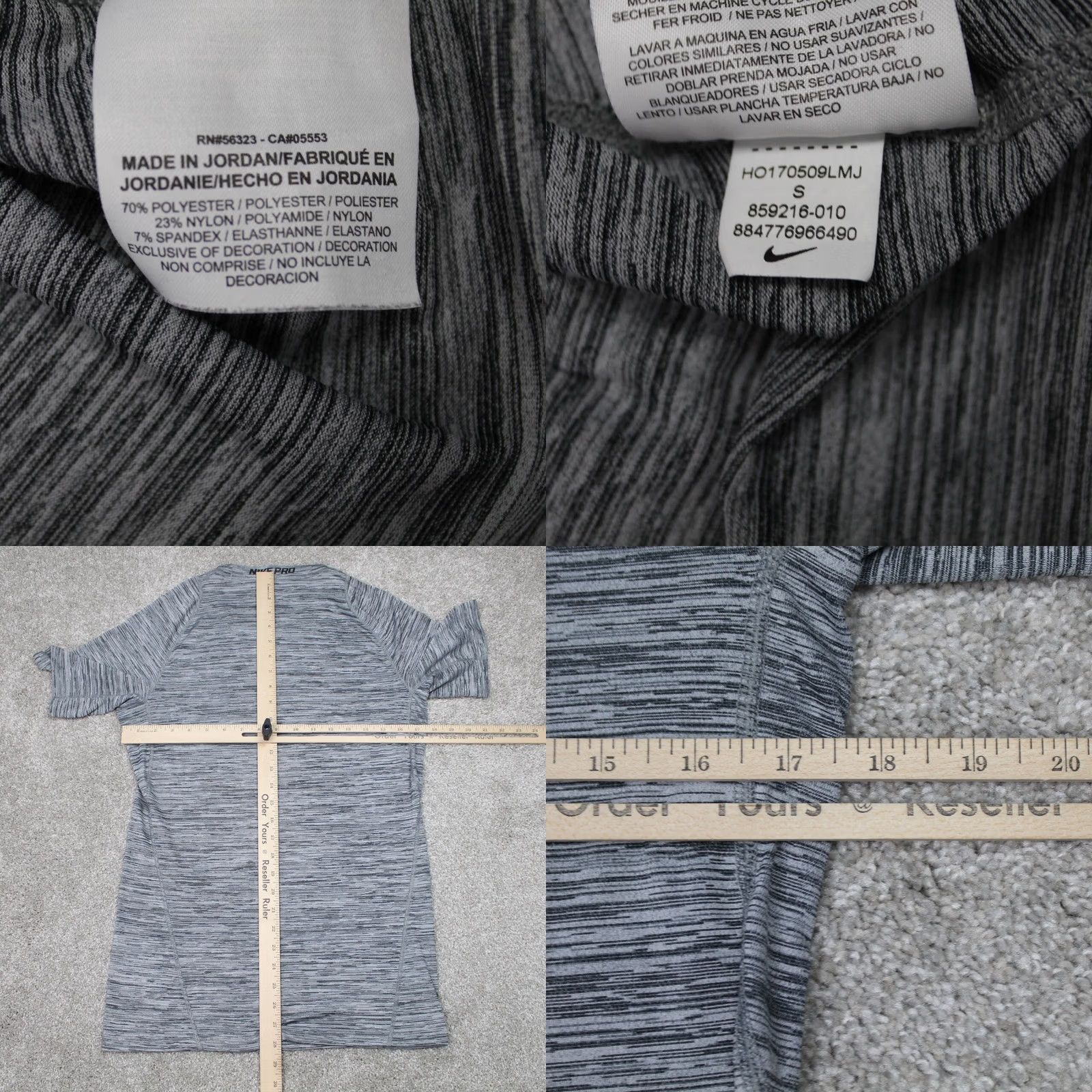 Nike Nike Pro Shirt Mens Small Gray Dri-Fit Polyester Nylon Stretch S/S Pullover Shirt Size US S / EU 44-46 / 1 - 8 Thumbnail
