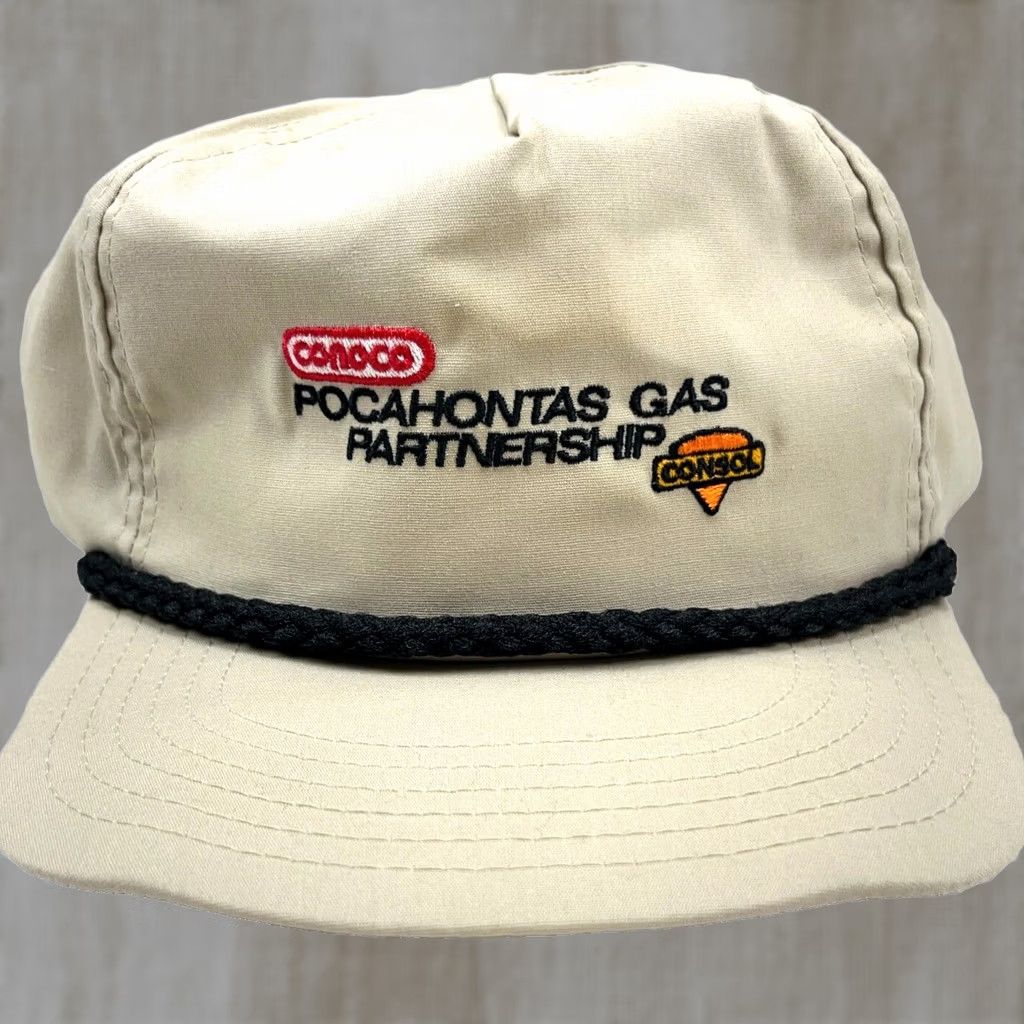 Coal VINTAGE Conoco Tan Trucker Hat Cap Snap Back USA Coal Mining 80s Rope Mens Size ONE SIZE - 1 Thumbnail