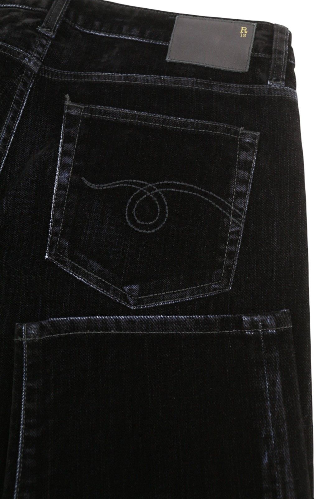 R13 BOY STRAIGHT 26 Flocked Black Velvet Cropped Dark 86252 Size 26" / US 2 / IT 38 - 5 Thumbnail
