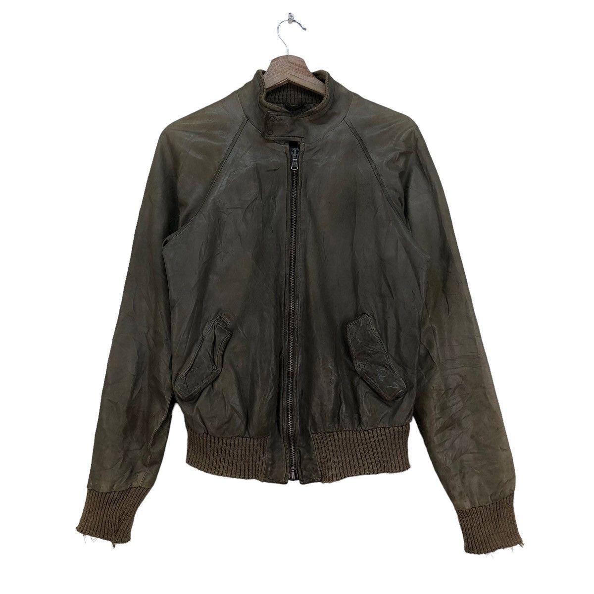 image of Genuine Leather x Leather Jacket Vera Pelle Distressed Lamb Leather Jacket Rick Owen Zip in Brown (