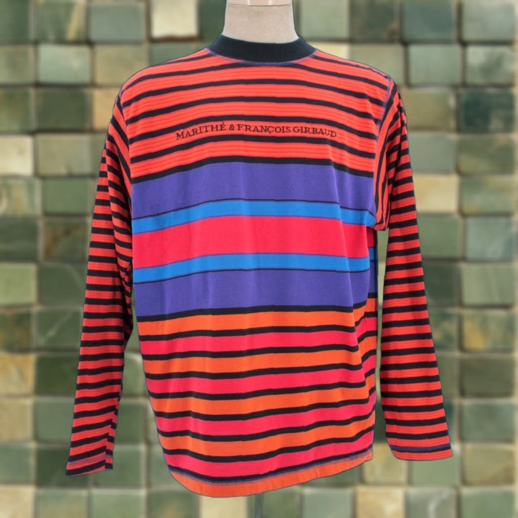 Vintage VINTAGE Men’s Marithe Francois Girbaud 90s Striped Long Sleeve Shirt L Orange Mens Size US L / EU 52-54 / 3 - 1 Thumbnail