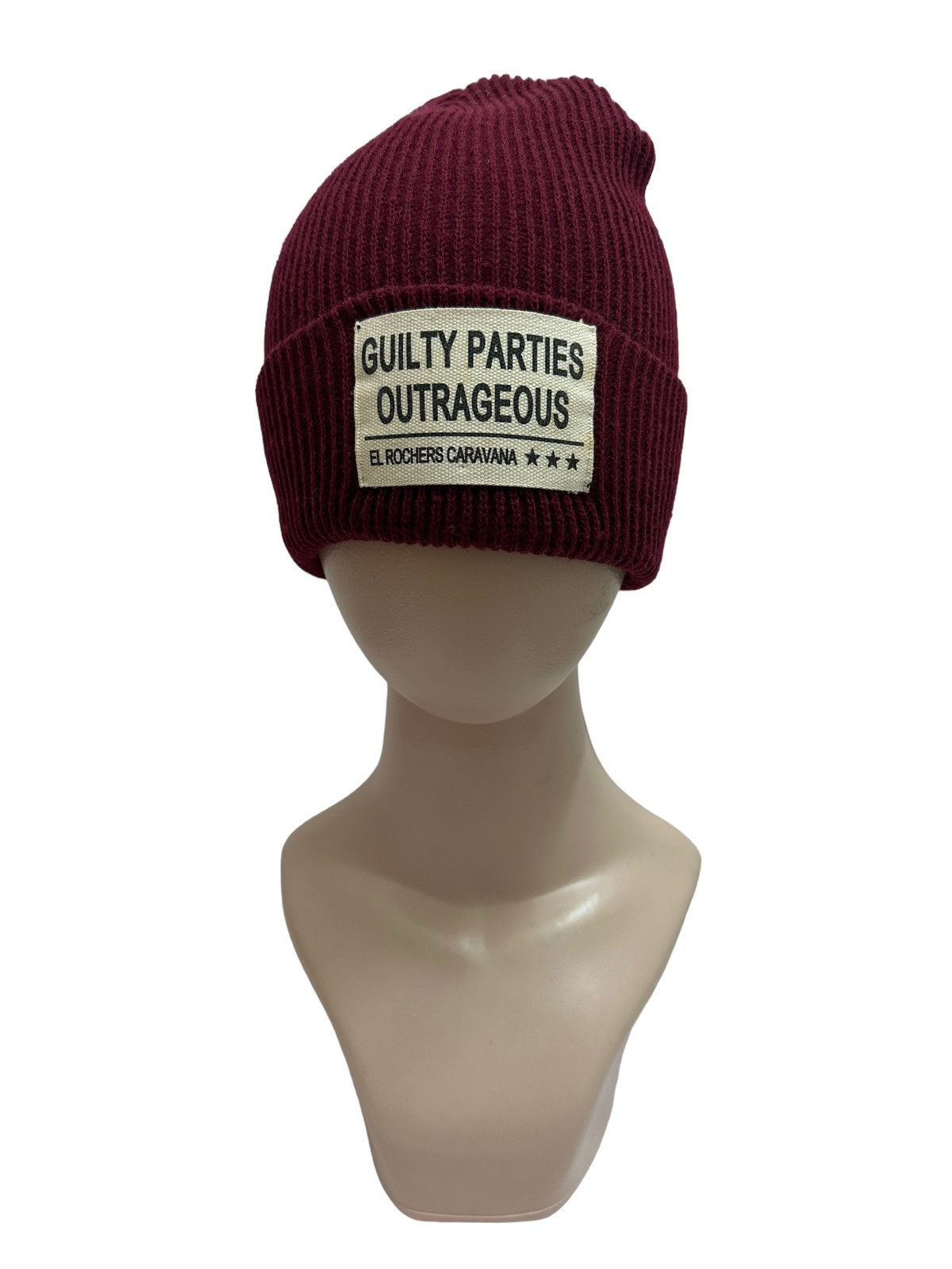 image of Vintage Guilty Parties Spellout Beanie Hat in Red, Men's