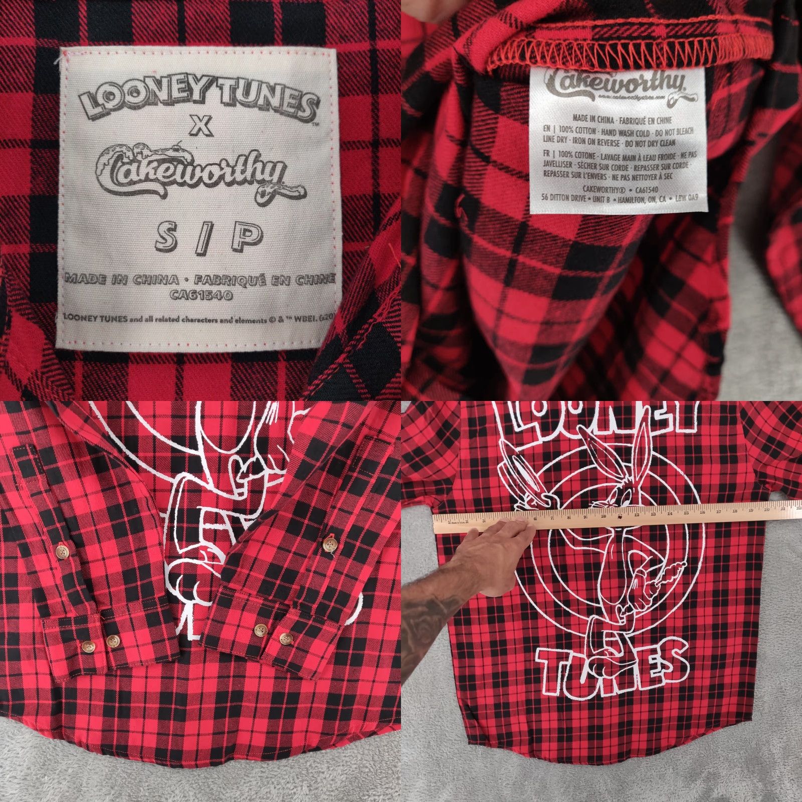 Vintage Cakeworthy Shirt Looney Tunes Mens Small Plaid Long Sleeve Flannel Bugs Bunny Size US S / EU 44-46 / 1 - 8 Thumbnail