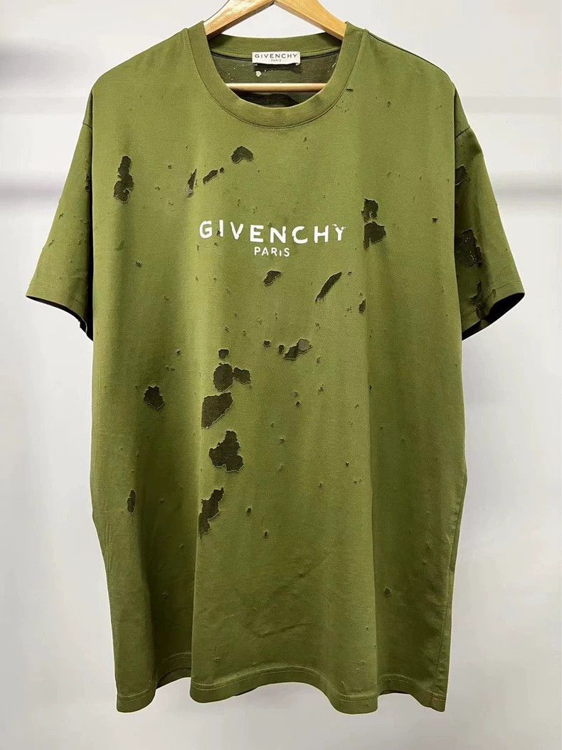 Givenchy Givenchy Green Burnt-Out Hole Letter Short Sleeve Size US XXL / EU 58 / 5 - 1 Thumbnail