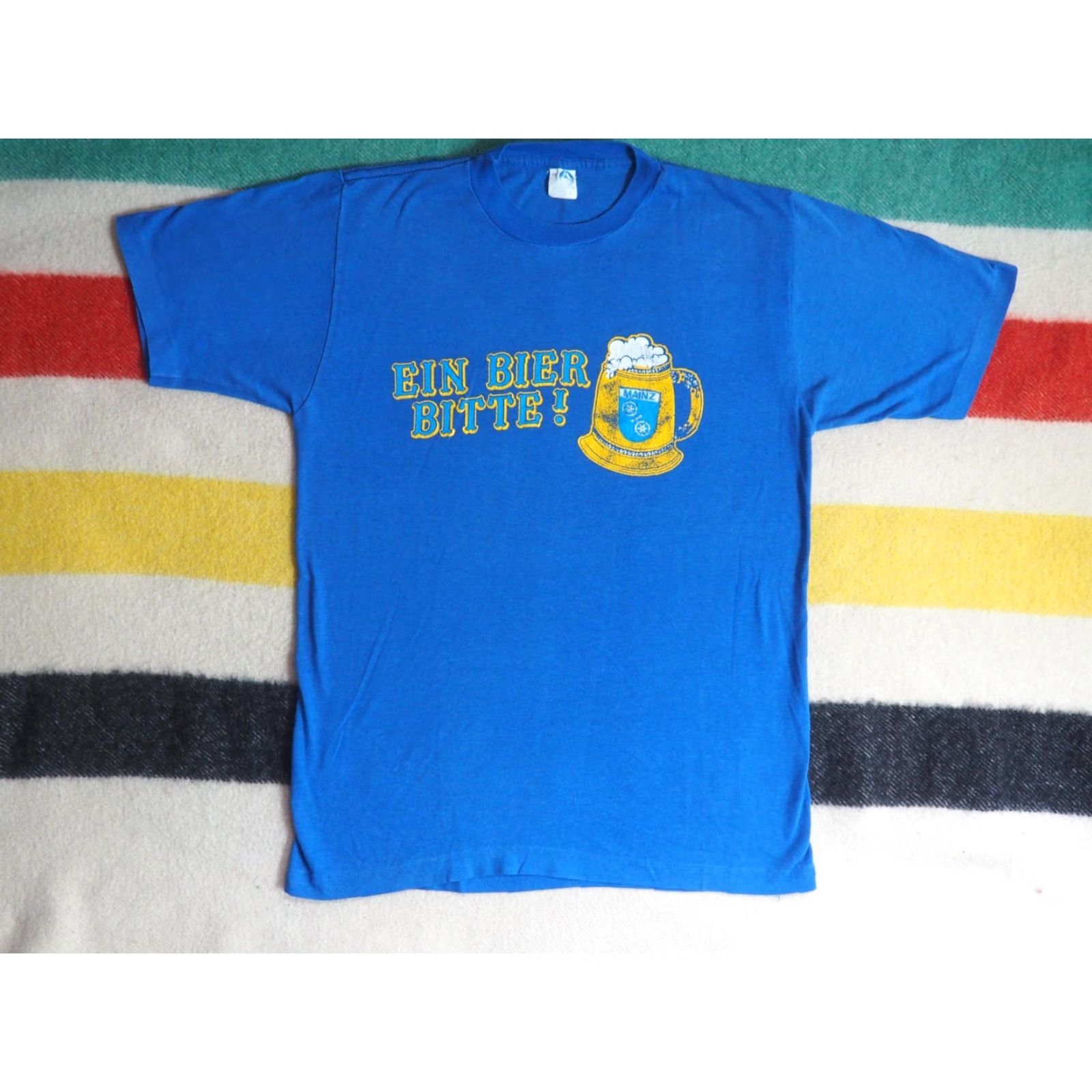 Vintage VTG 70s Artex Mainz German Beer Promo Ale Stein Blue Tee T-Shirt Mens M Size US M / EU 48-50 / 2 - 2 Thumbnail