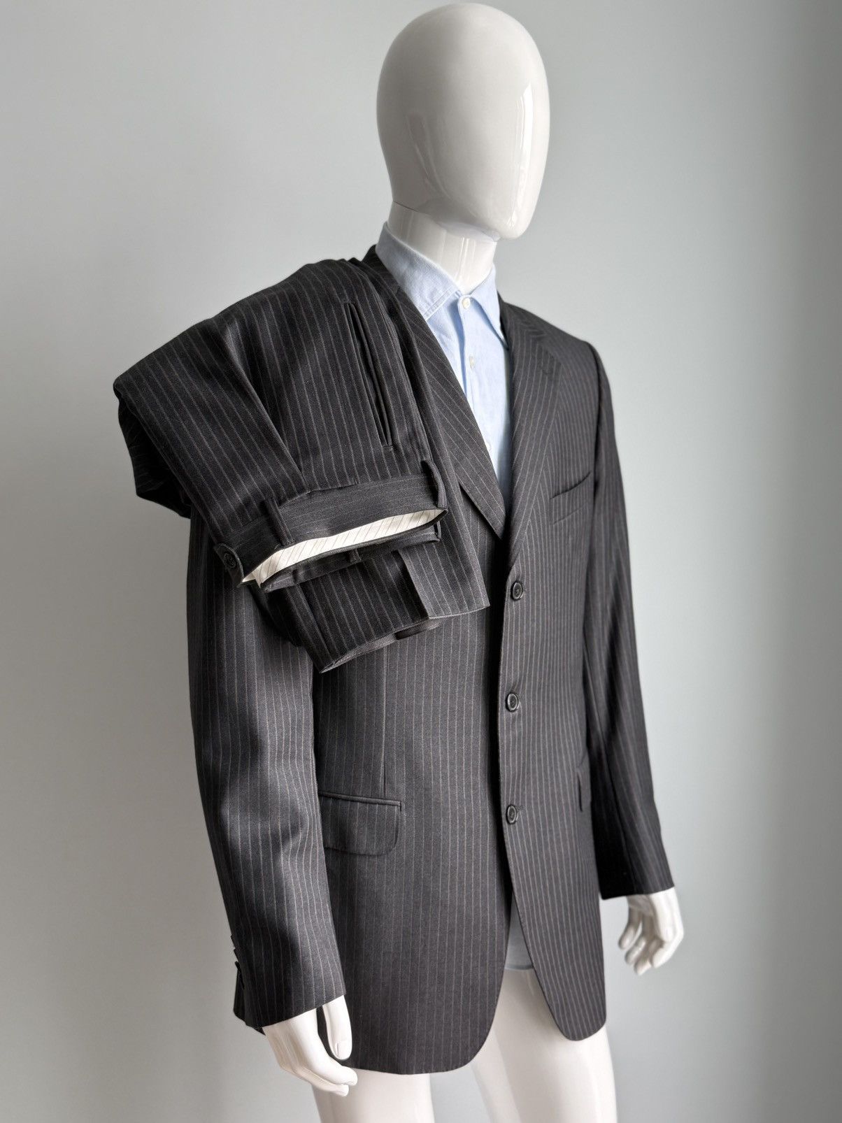 Ermenegildo Zegna Zegna Suit 3 Button Charcoal Pinstripe Wool Classic Fit Size 52L - 4 Thumbnail
