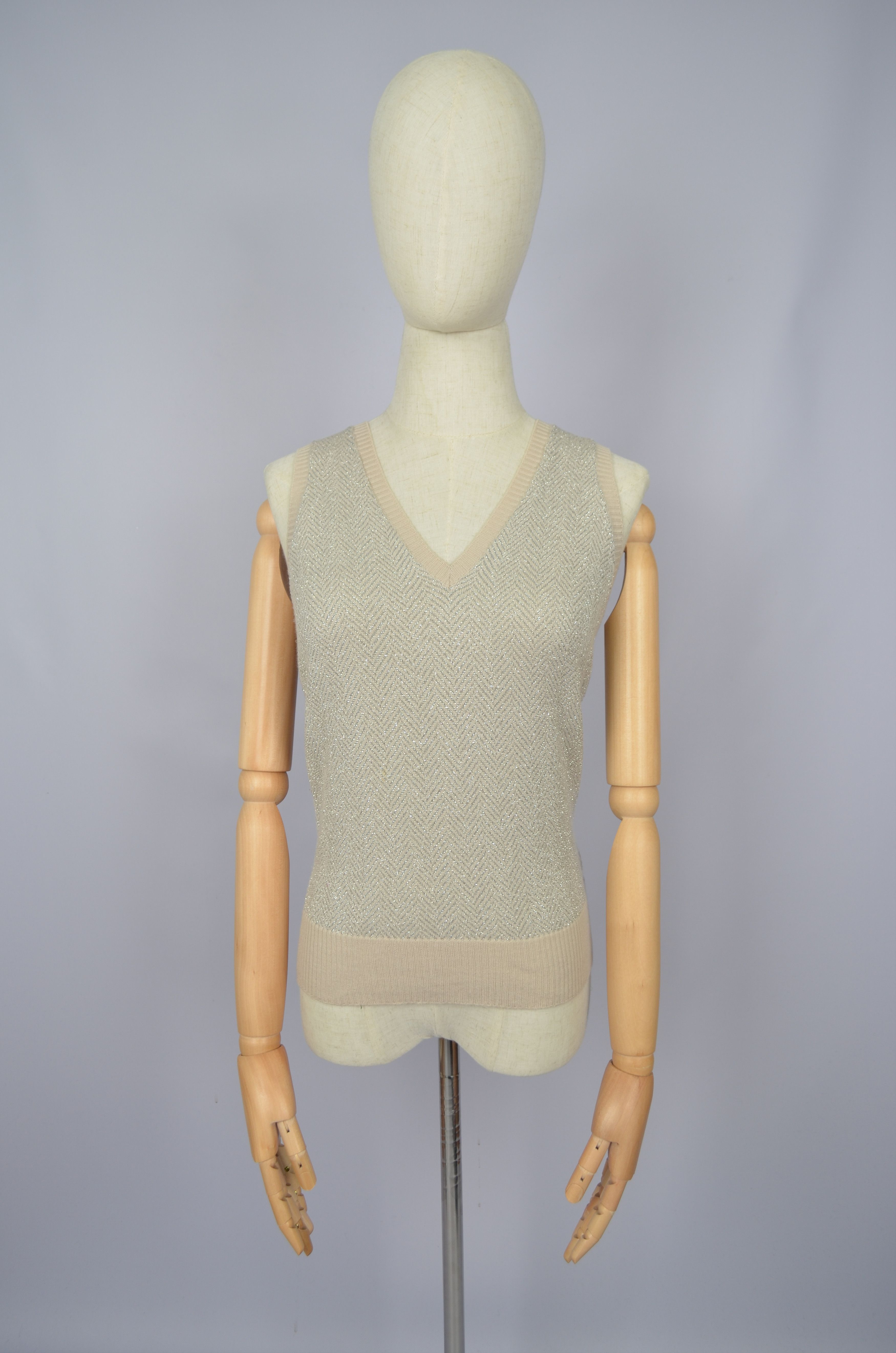 Gucci × Vintage GUCCI Beige & Silver Wool Vest Tank Top Sleeveless RARE Size S / US 4 / IT 40 - 1 Thumbnail